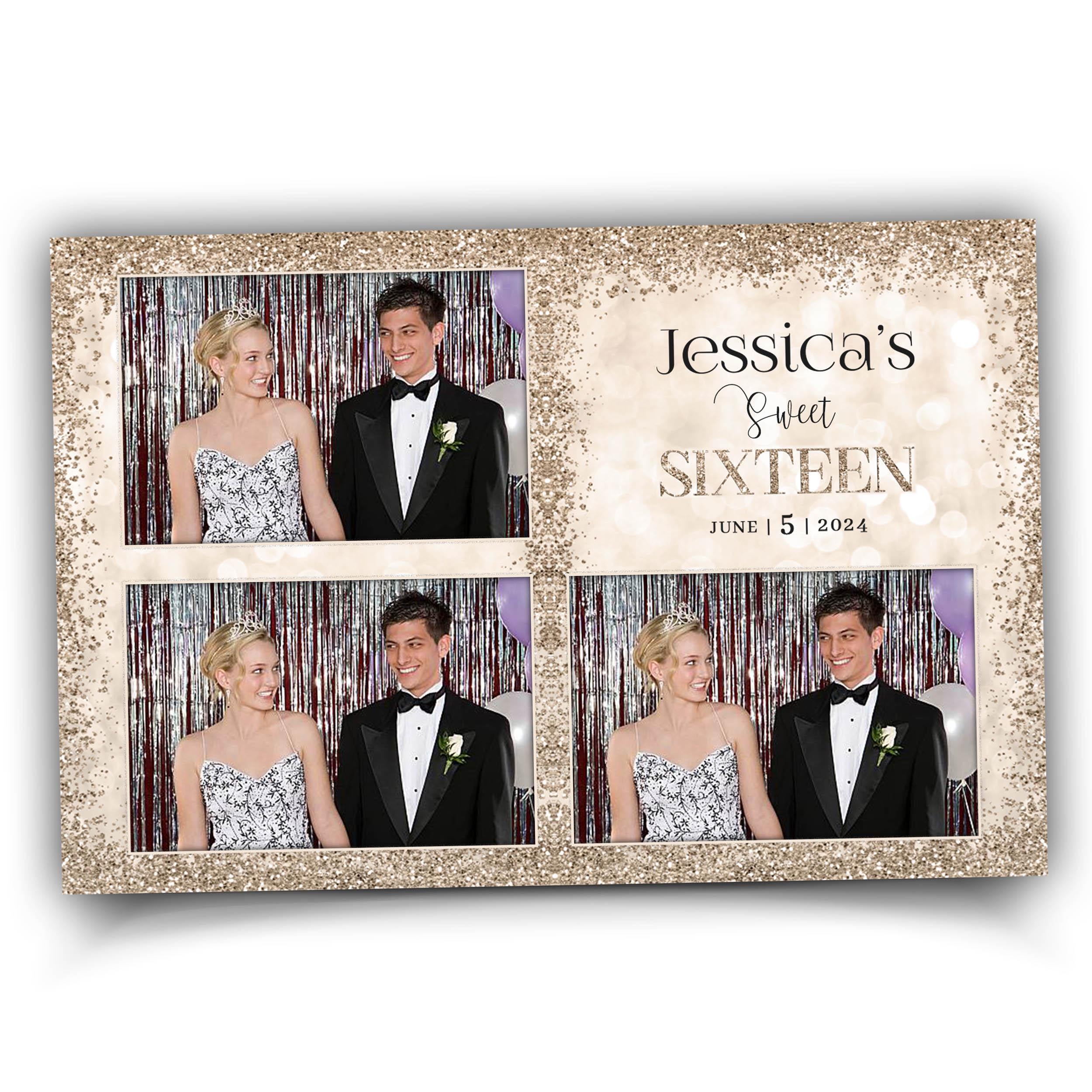 Birthday Photobooth Template,  Sweet 16, Quinceanera Photo Booth, Quinceañera, Golden Bday Party, Mis Quince, XV, 1099