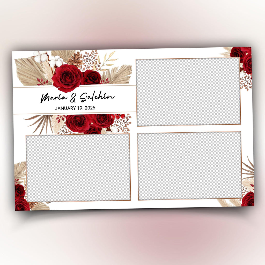 Boho Wedding Photo Booth Template 4x6 Gold Floral Photobooth Overlay 1528