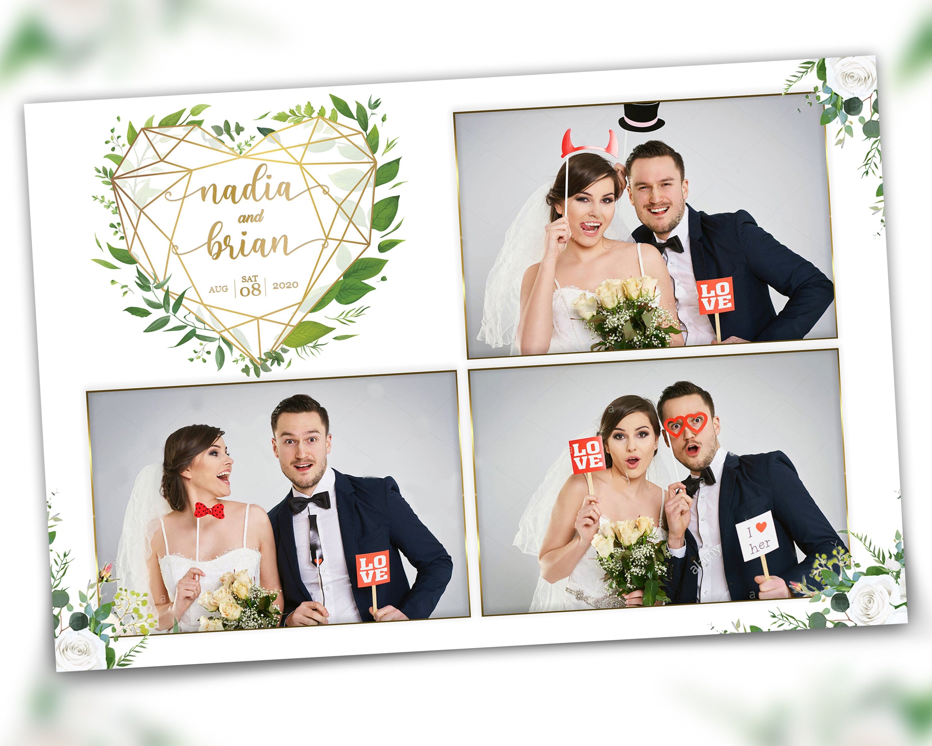Wedding Bridal Shower Sweet 16 Floral Anniversary Photo Booth Template 4x6 Photobooth Template with xbdr psd png jpg and mockup