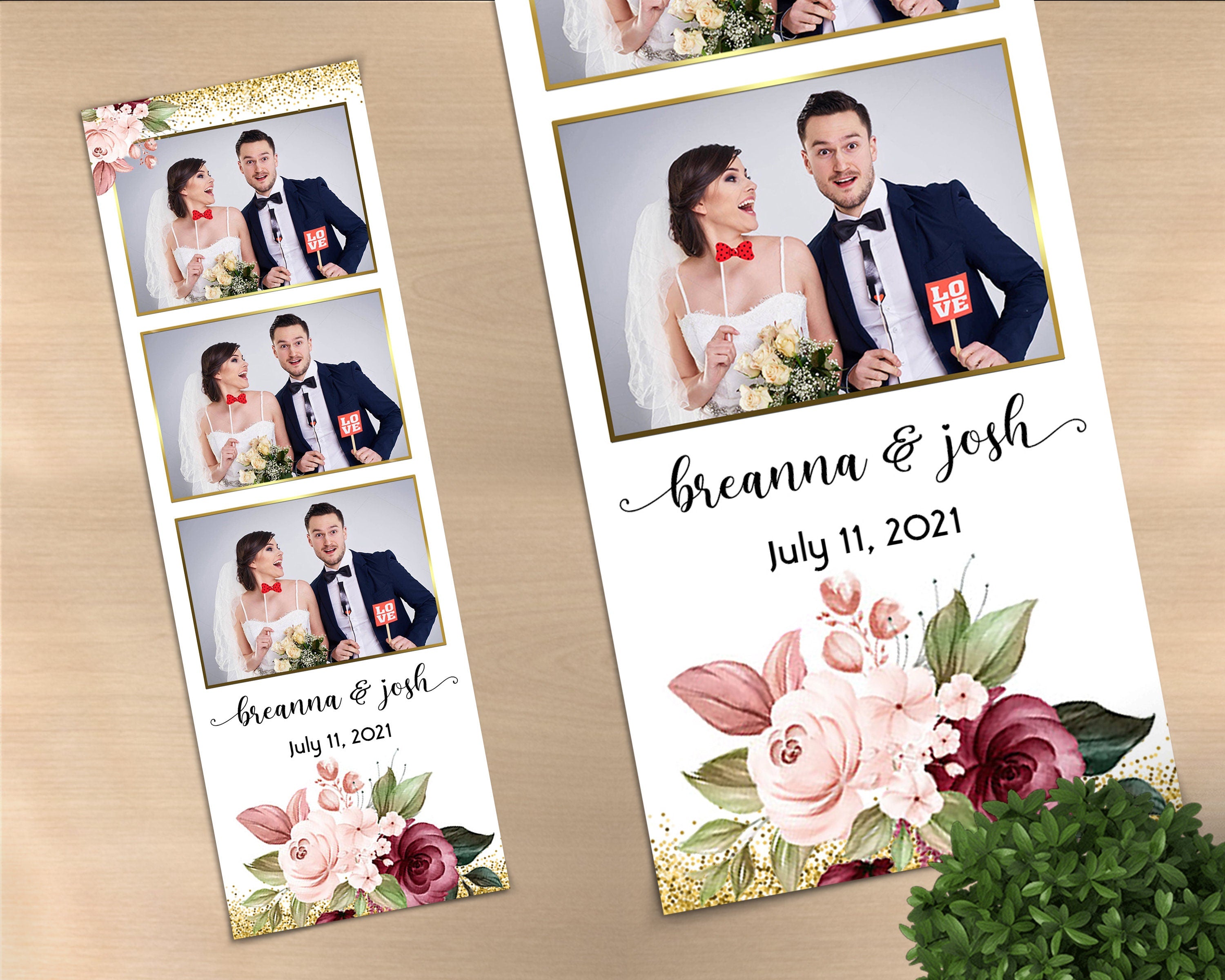 Wedding Bridal Shower Sweet 16 Floral Anniversary Photo Booth Template 2x6 Photobooth Template with XBDR Booth File and Font