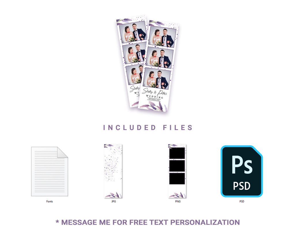 Wedding Photo Booth Template 2x6 lavender flower theme bridal shower purple photobooth template