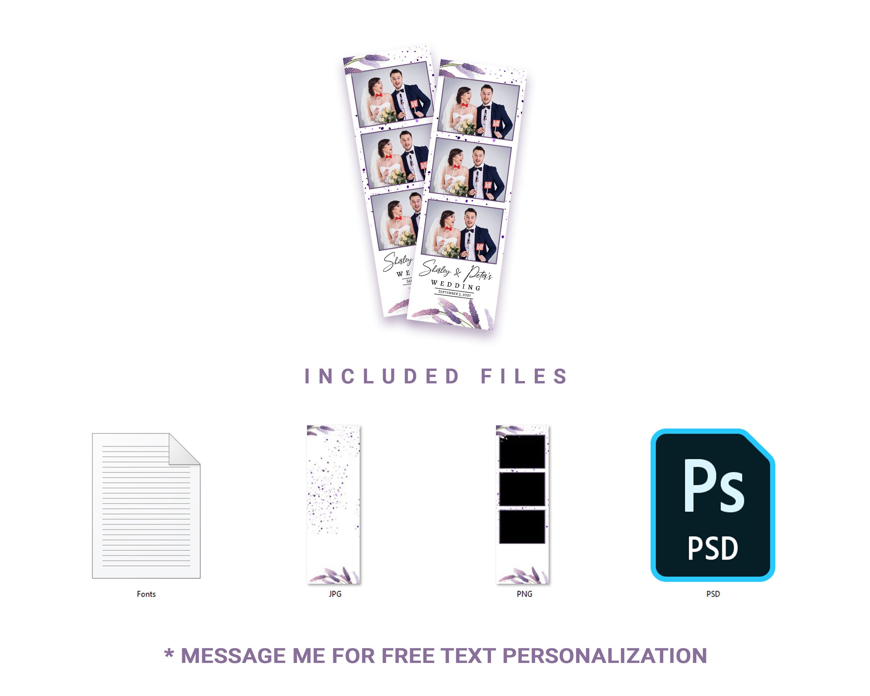 Wedding Photo Booth Template 2x6 lavender flower theme bridal shower purple photobooth template