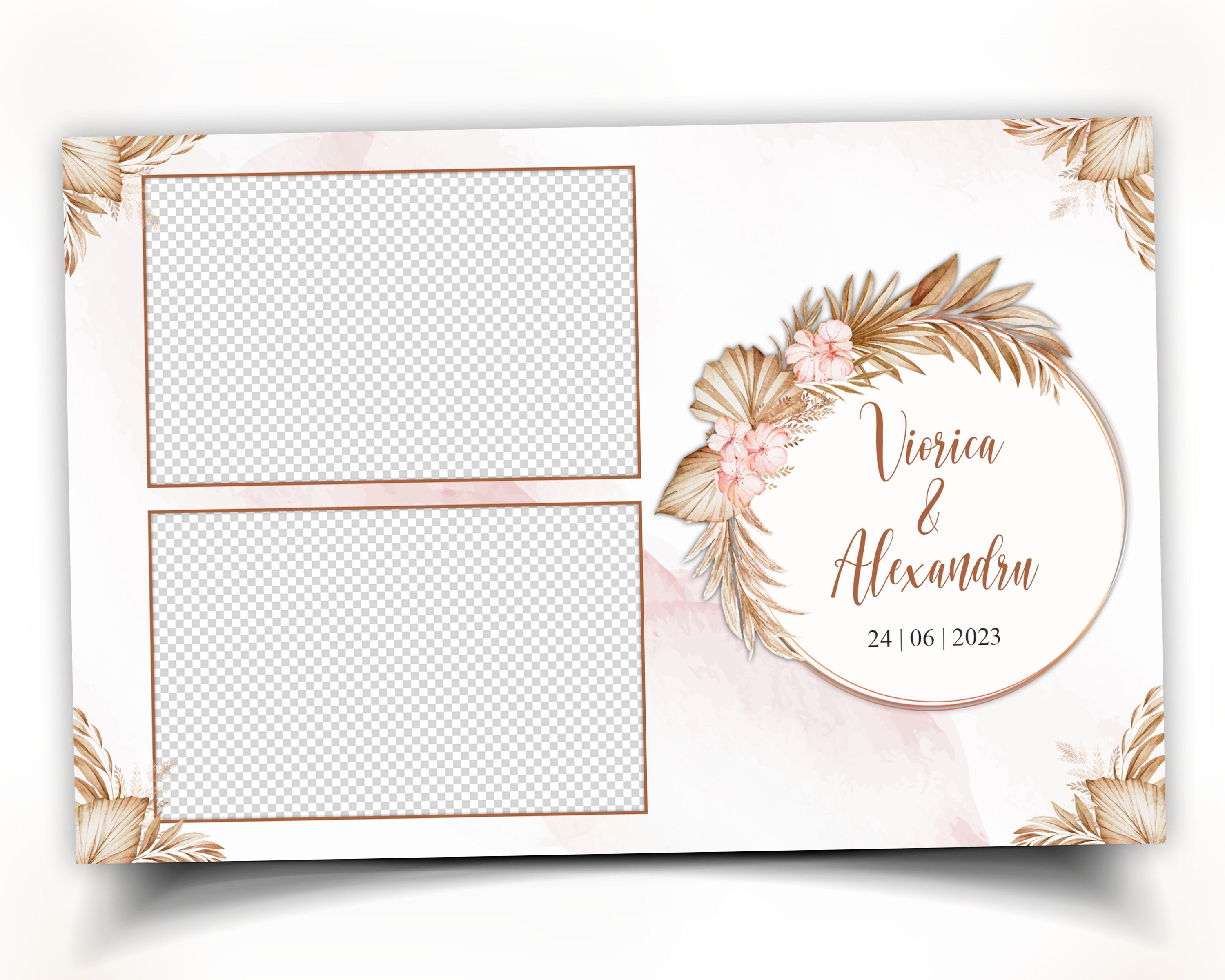 Boho Wedding Photo Booth Template 4x6 Stripe gold floral Photobooth