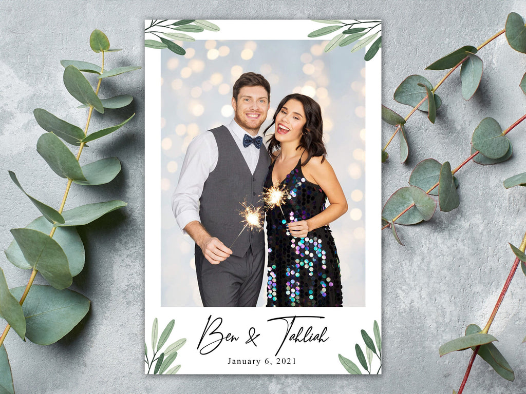 Wedding Photo Booth Template Olive Greenery Anniversary Bridal Shower Floral Photobooth Template 4x6 portrait 1 photo mirror booth TB446