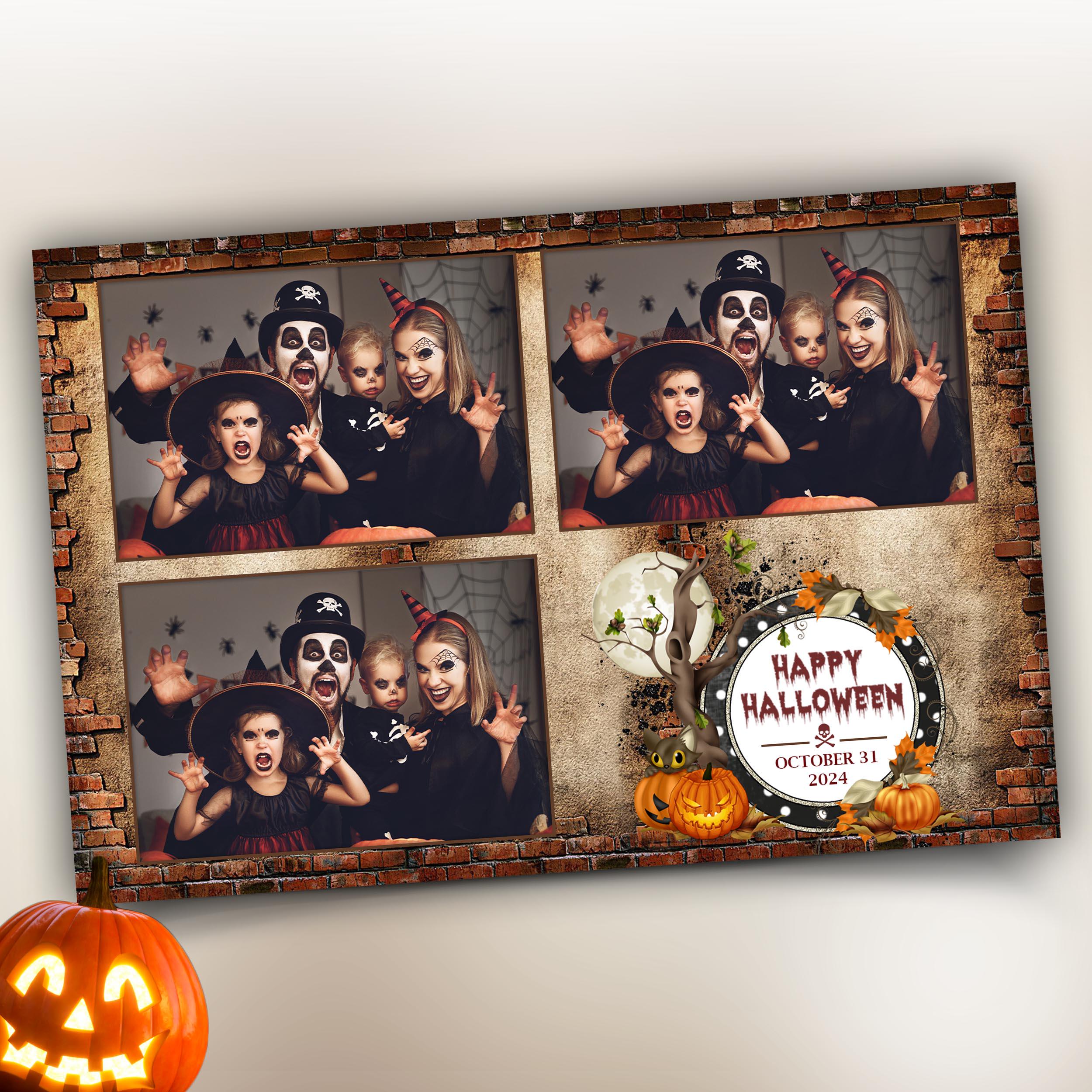 Halloween Photo Booth Template 4x6 3 photo Pumpkin Scary Trick or Treat Halloween 2024 Photo Booth Template vintage rustic theme TB55
