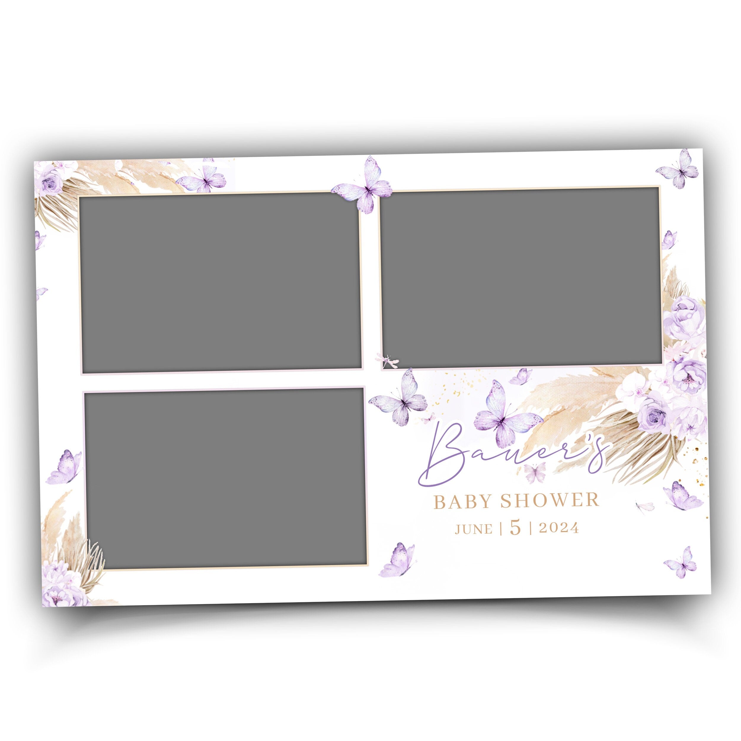 Baby Shower Photobooth Template, Baby Shower Photobooth Template, Sweet 16 Purple Butterfly, Quinceanera Birthday Photo booth Template 1098