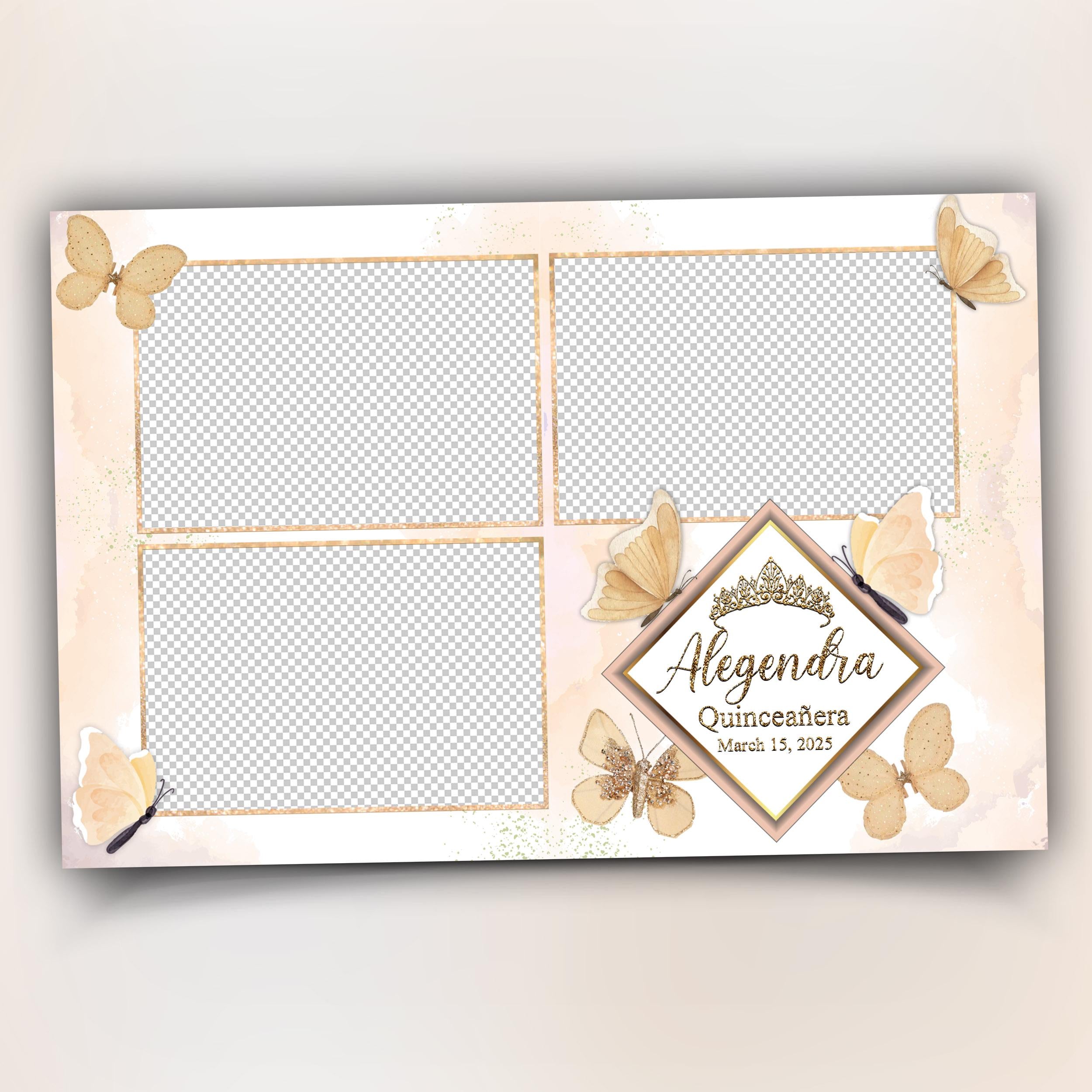 Birthday Photobooth Template with Golden Butterfly, Quinceañera, Sweet 16 Photo booth, Mis Quince, Sweet Sixteen, XV, Quinceanera Bday, 608