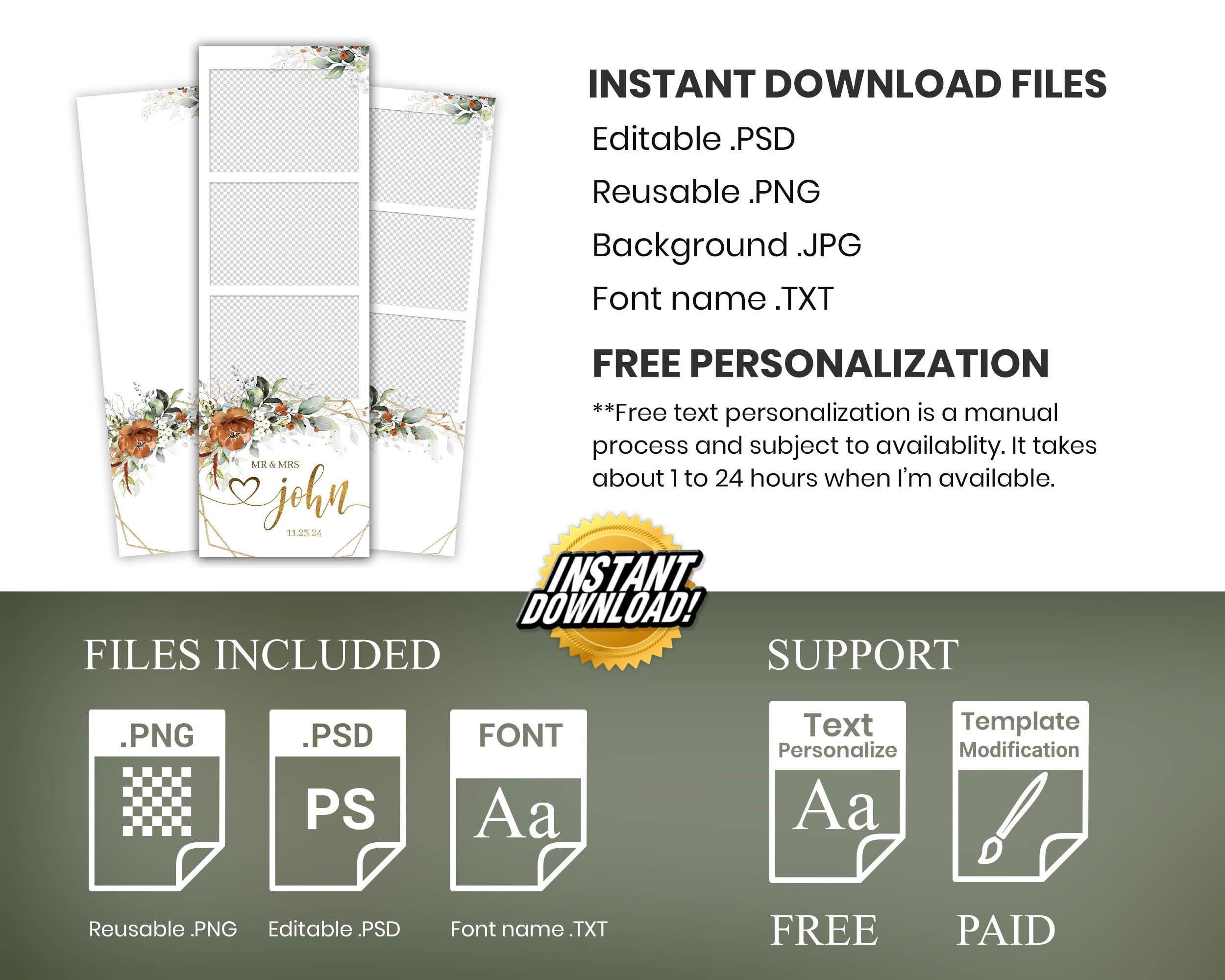 Burnt Orange Wedding Anniversary Photobooth Template 2x6 Strip Greenery Terracotta Floral Photo Booth Flower 1056