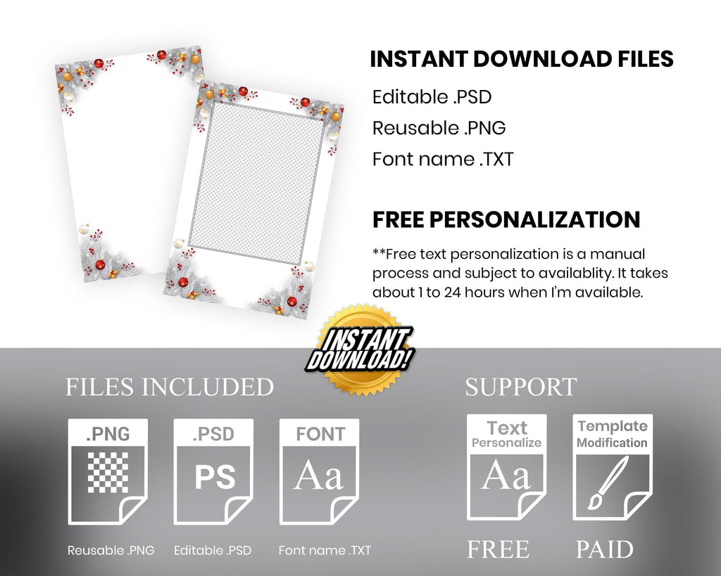 Holiday Photobooth Template white grass snow theme white red orange Christmas party photo booth template 4x6 portrait for mirror booth