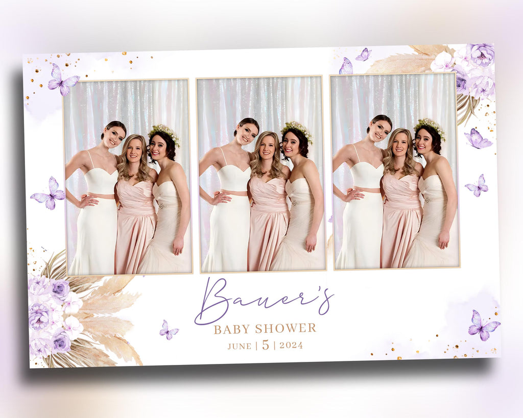 Baby Shower Photobooth Template, 4x6 Purple Butterfly Sweet 16 Boho Bridal Shower Mirror Booth Template, Quinceanera Birthday Wedding 1098