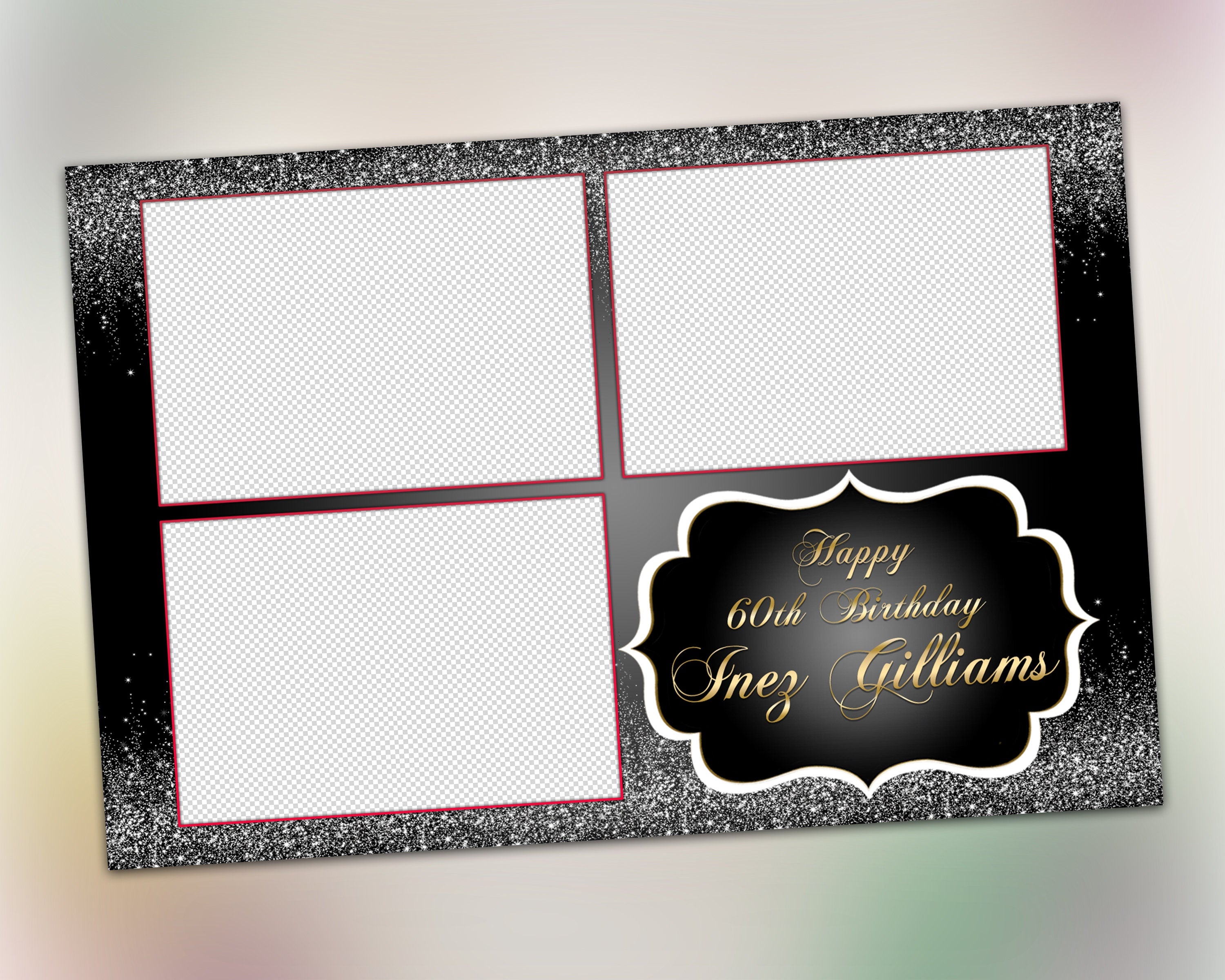 Birthday party black white glitter photobooth Template bridal wedding anniversary 4x6 photo booth template png psd xbdr NYC
