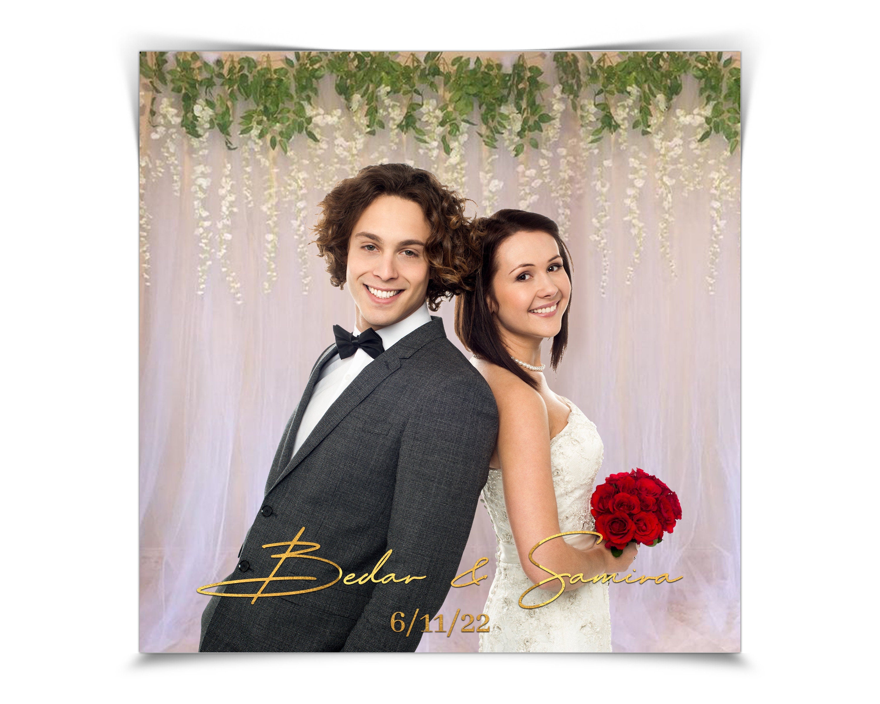 Wedding Photobooth Template Gold Texts Transparent Photo Booth Overlay 2048x2048 pixel, Any photo layout is possible