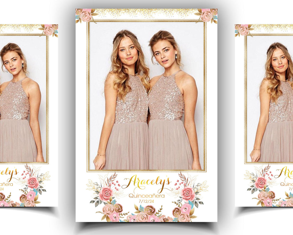 Quinceañera Photobooth Template, Sweet 16 Photo Booth, Birthday, Quince, Quinceanera, Rose Gold Flowers, Mis, Quince Mirror Booth 1046