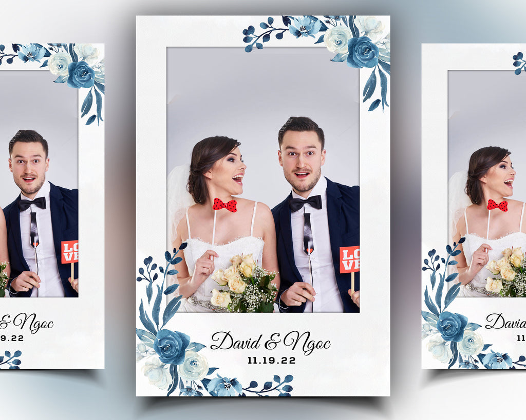 Wedding Photo Booth Template blue floral 4x6