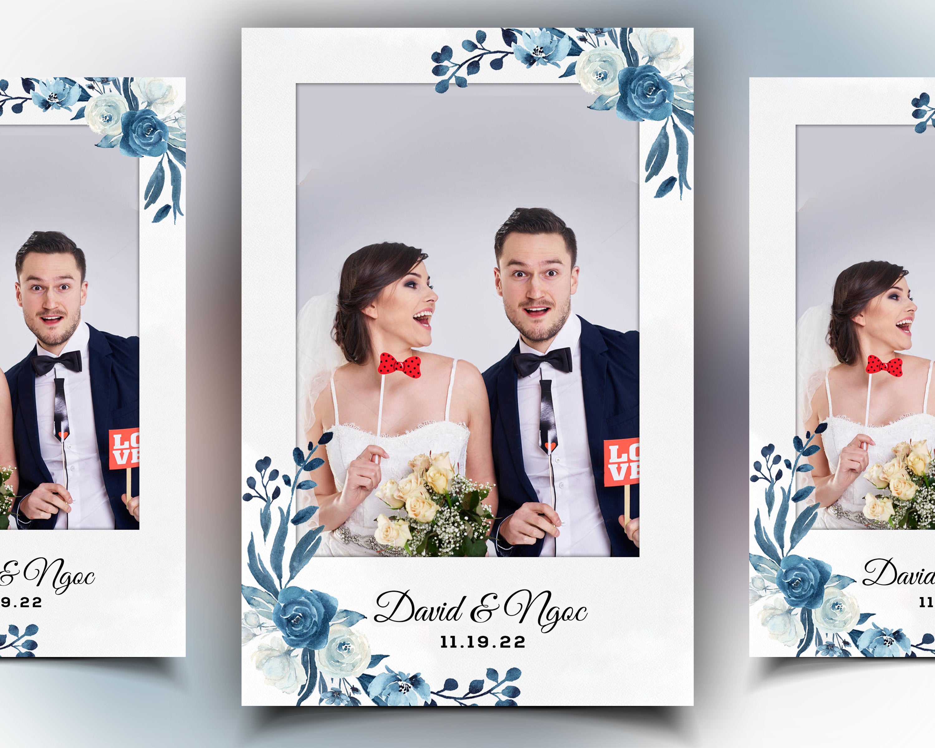 Wedding Photo Booth Template blue floral 4x6