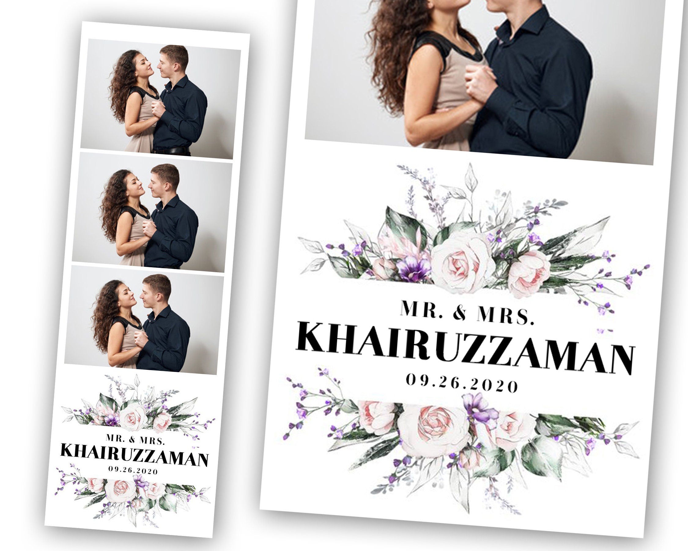 Wedding Bridal Shower Sweet 16 Floral Anniversary Photo Booth Template 2x6 Photobooth Template with xbdr psd png jpg and mockup