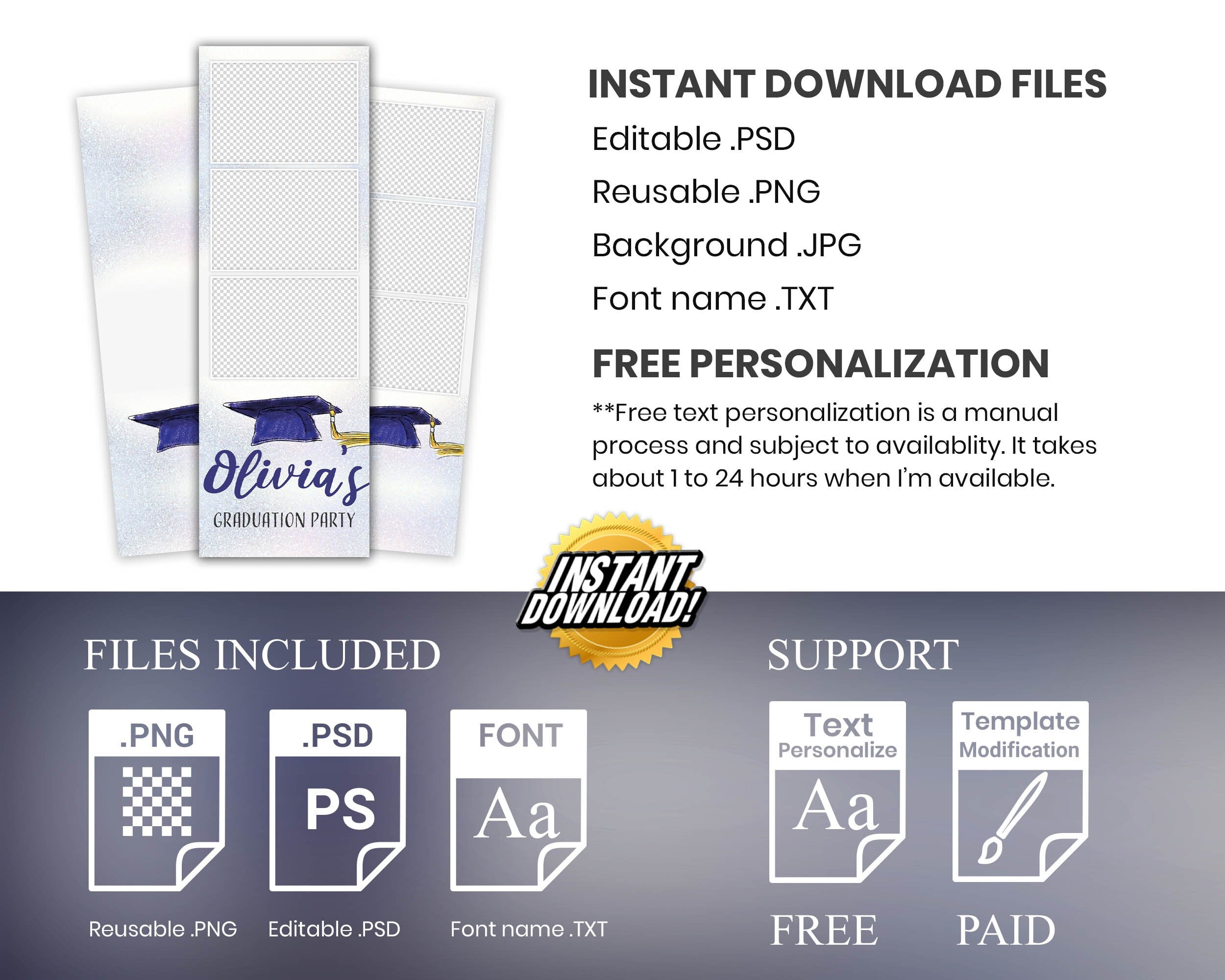Graduation Photo Booth Template, Graduation Photobooth Template, Class of, Prom, Blue 1101