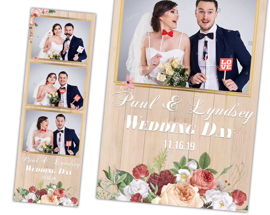 Photo Booth Template Wedding Sweet Sixteen Photobooth Template Wooden, Floral, Bridal Anniversary 4x6 2x6