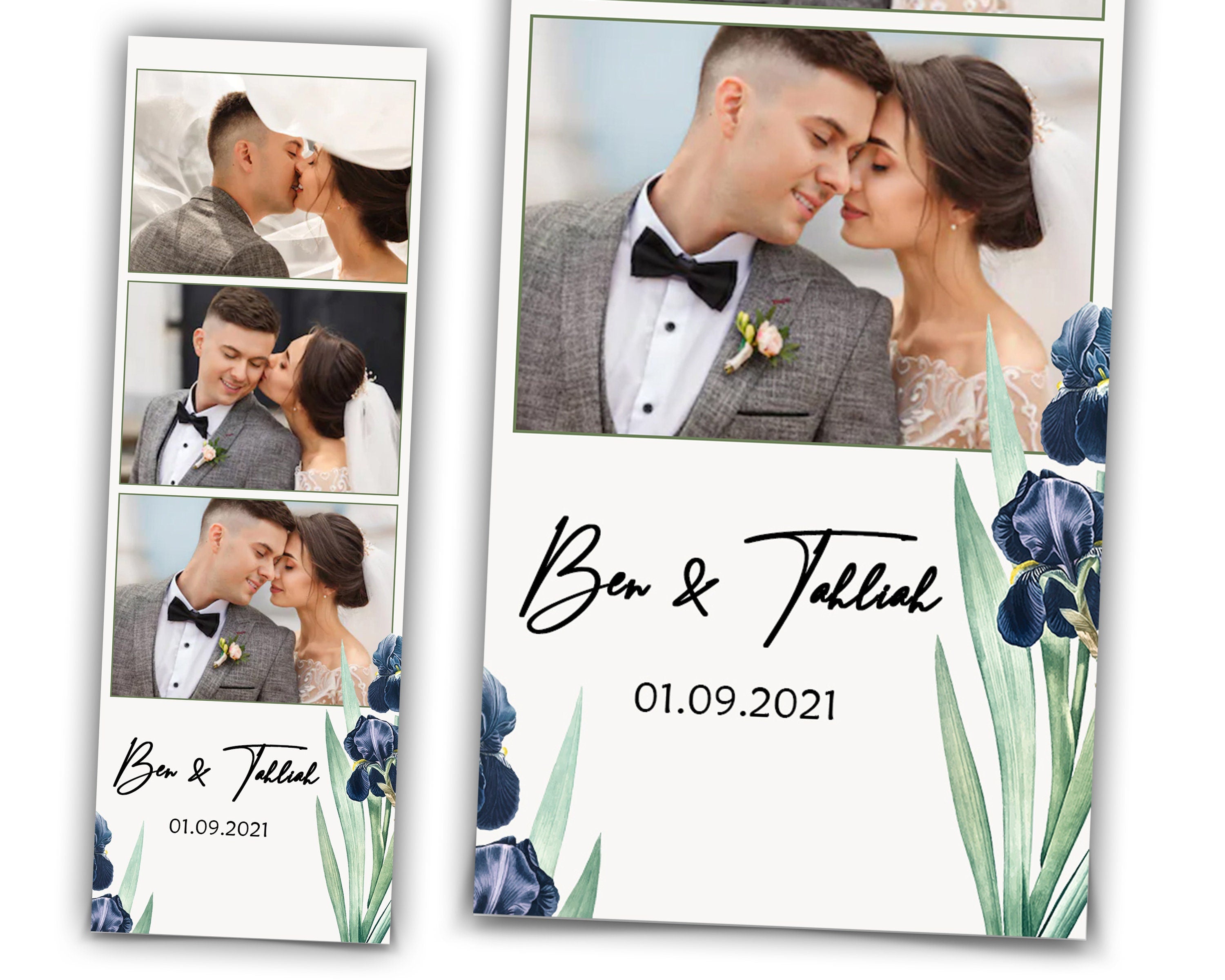 Wedding Bridal Shower green Photobooth Template Floral leaves Anniversary Photo Booth Template 2x6 photo strip botanic watercolor with fonts