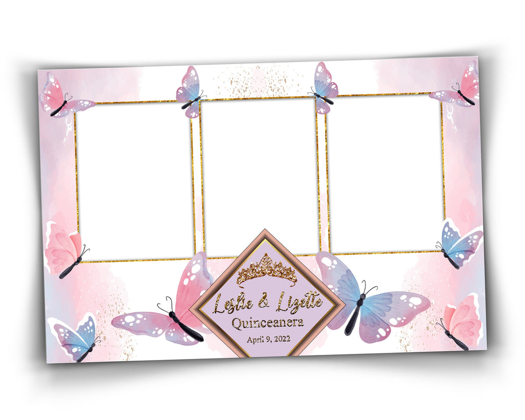 Birthday Blue Butterfly Quinceañera Photobooth template 4x6 Mirror Booth sweet sixteen 16 birthday purple pink photo booth template