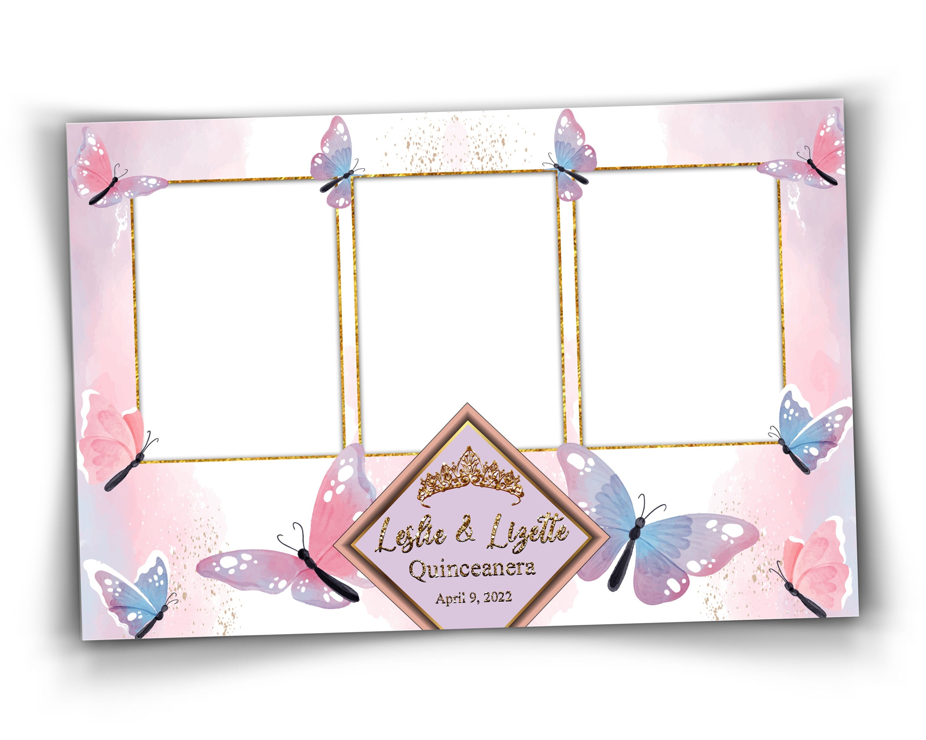 Birthday Blue Butterfly Quinceañera Photobooth template 4x6 Mirror Booth sweet sixteen 16 birthday purple pink photo booth template