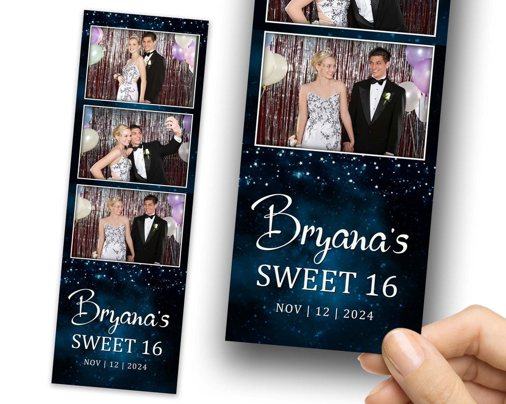 Sweet 16 Photobooth Template, Sweet Sixteen, Quinceañera, 16th Birthday Photo Booth, Quinceanera, Mis Quince, XV, 2x6 Blue Strip 1076