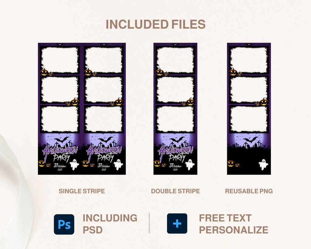 Halloween Photobooth Template 2x6 Strip 3 photo Trick or Treat Purple Halloween Photo Booth Template Pumpkin Scary Night TB199
