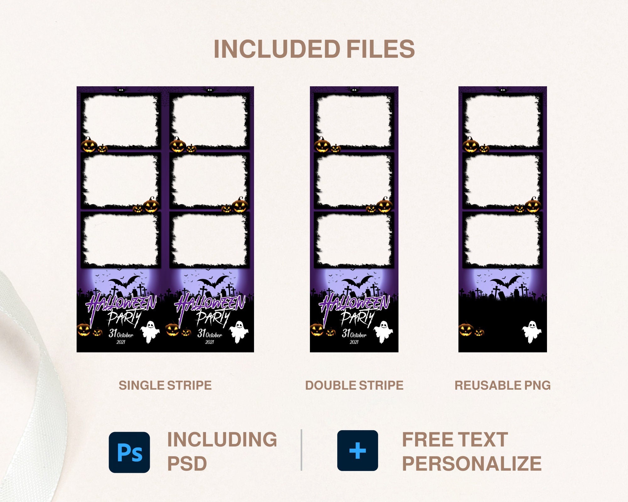 Halloween Photobooth Template 2x6 Strip 3 photo Trick or Treat Purple Halloween Photo Booth Template Pumpkin Scary Night TB199