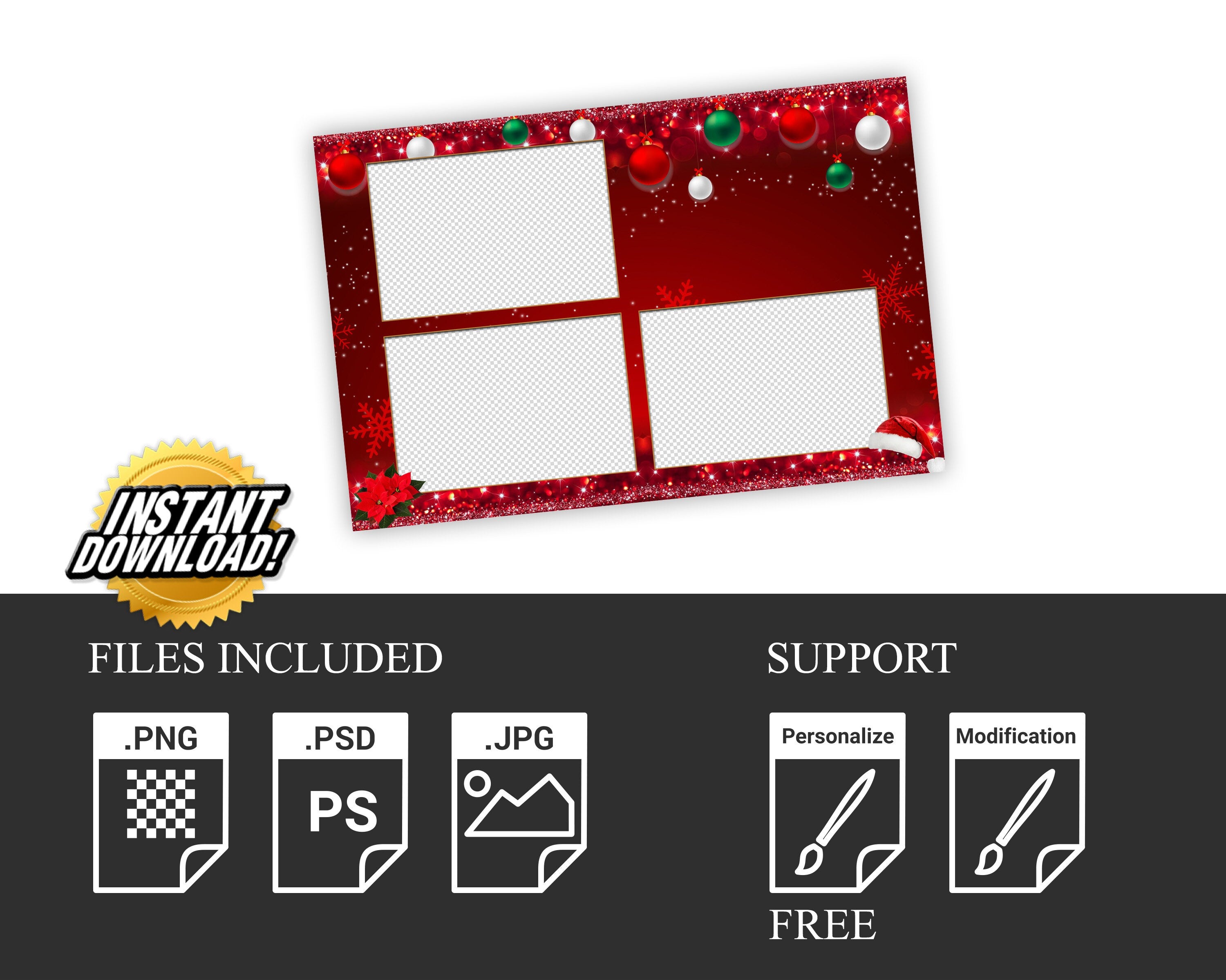 Christmas Photobooth Template, Merry Christmas Photo Booth, Holiday Party, New Year, Xmas, Green & Red Ball 23.7