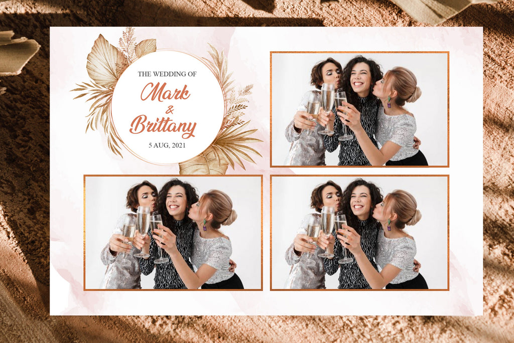 Boho Wedding Photo Booth Template 4x6 Stripe gold floral Photobooth