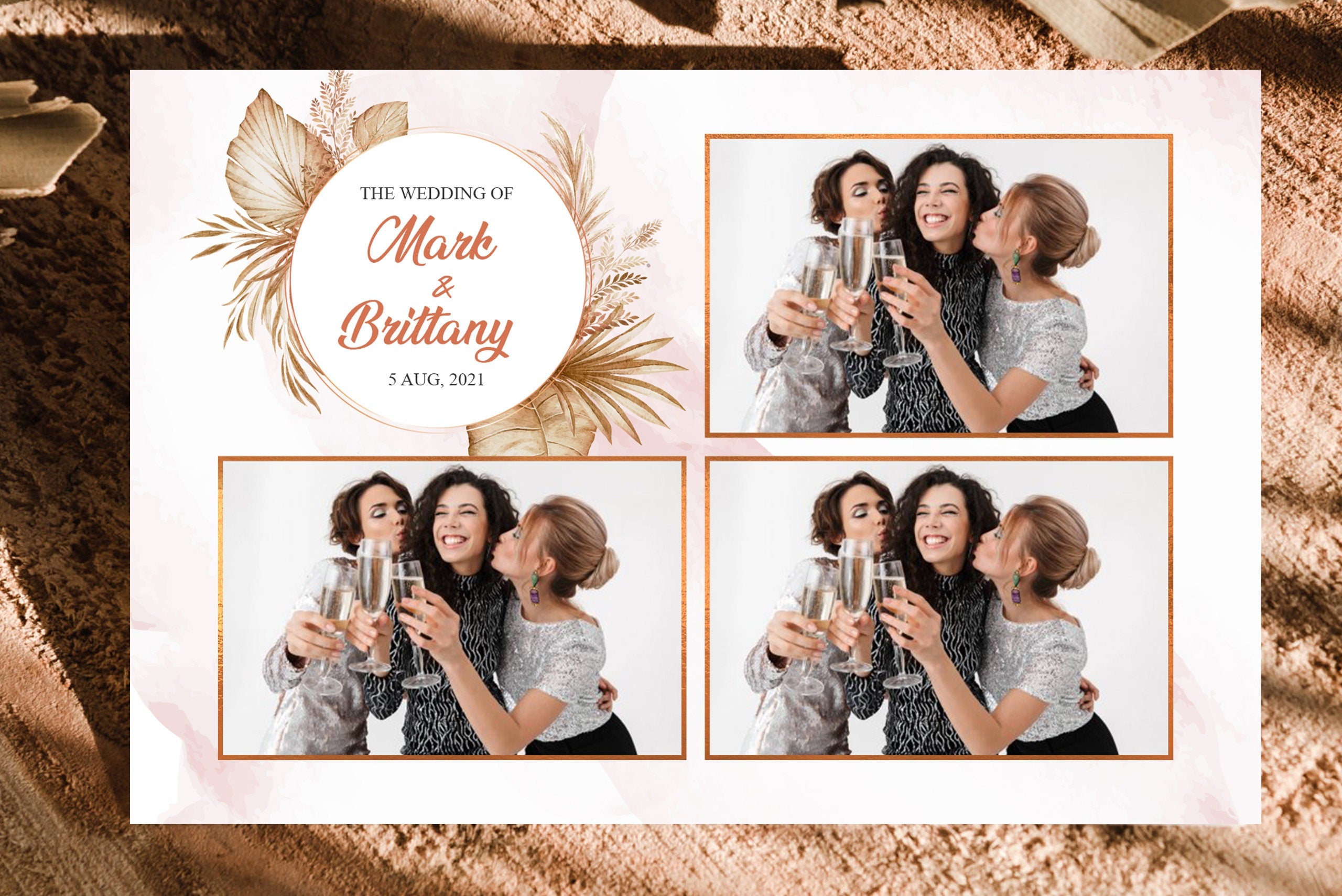 Boho Wedding Photo Booth Template 4x6 Stripe gold floral Photobooth