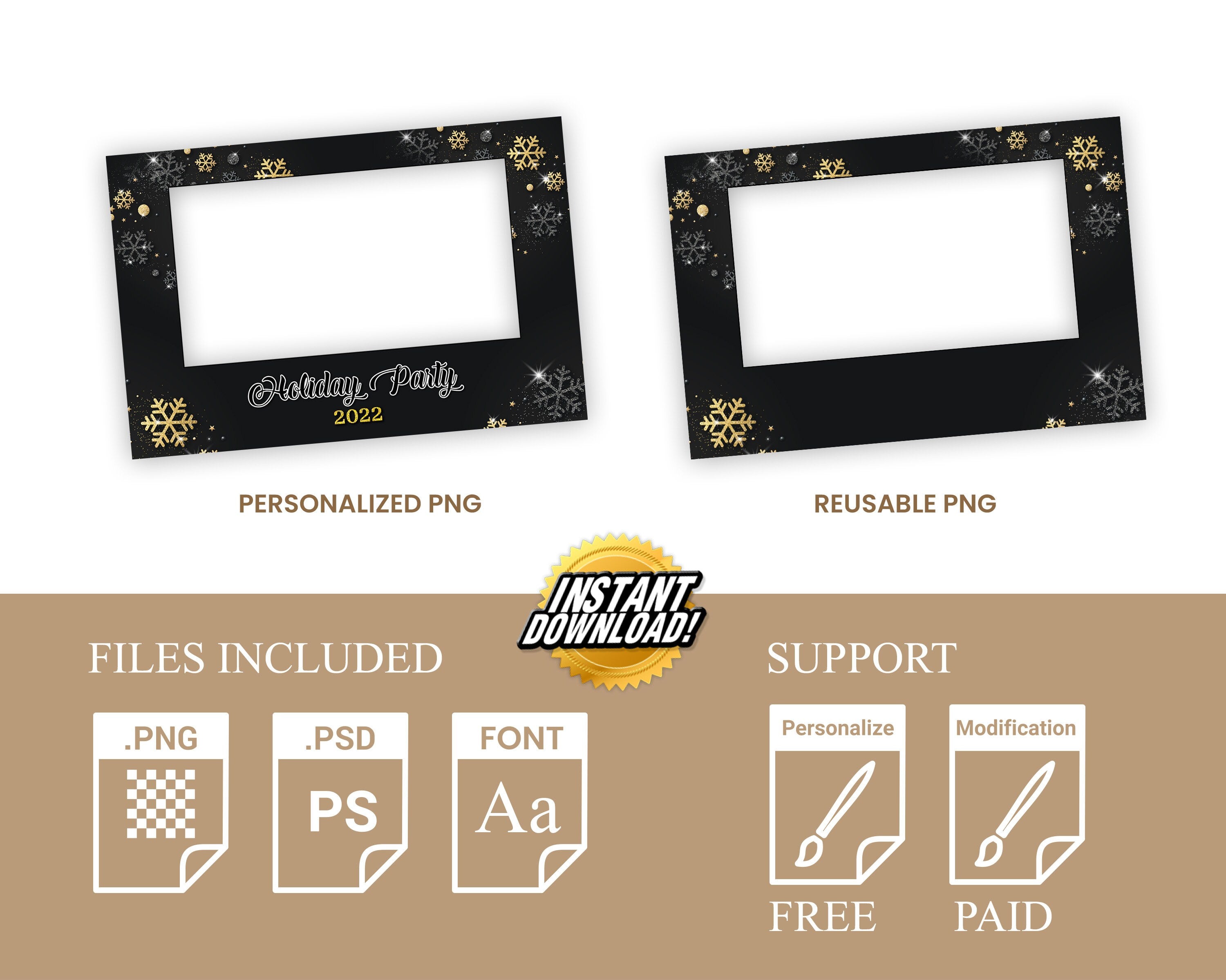 Gold Black Silver Christmas Photobooth Template 4x6 Single photo landscape Merry Christmas and New Year and Holiday photo booth Template
