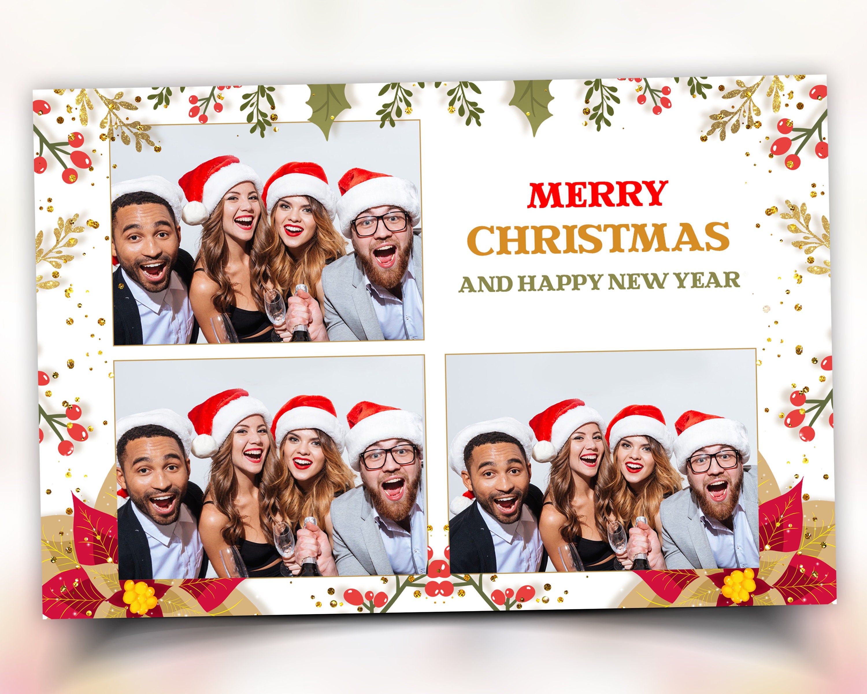 Christmas Photobooth Template Merry Christmas Photo Booth New Holiday New Year Template Red Gold Green