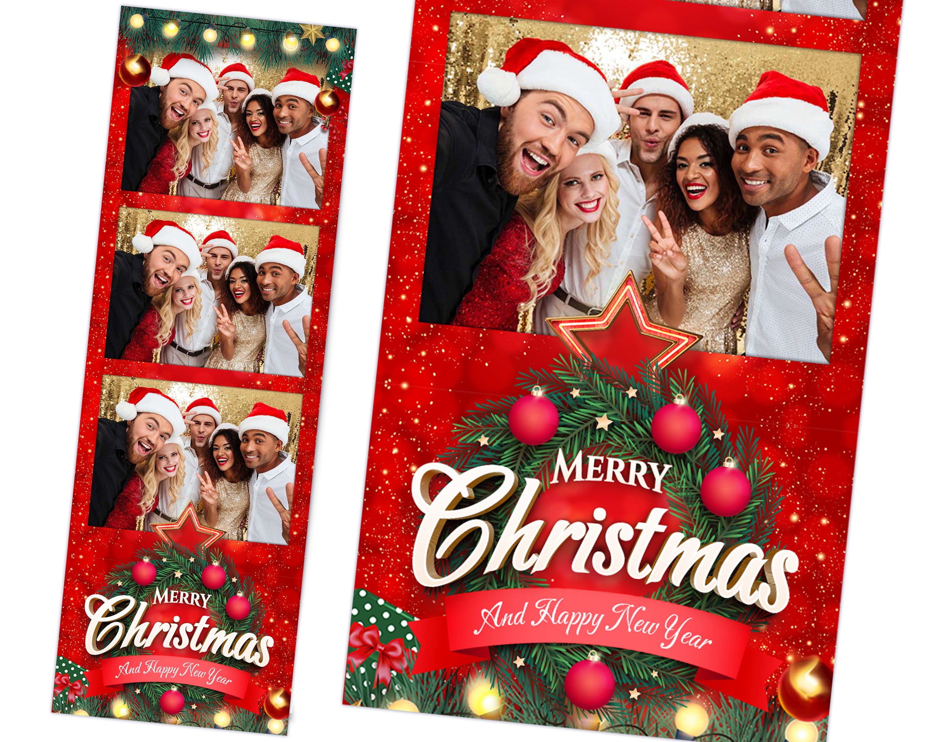 Christmas Photobooth Template, 2x6 Strip Merry Christmas and New Year 2024, Xmas Green & Red for Darkroom, DSLR and many more PSD PNG