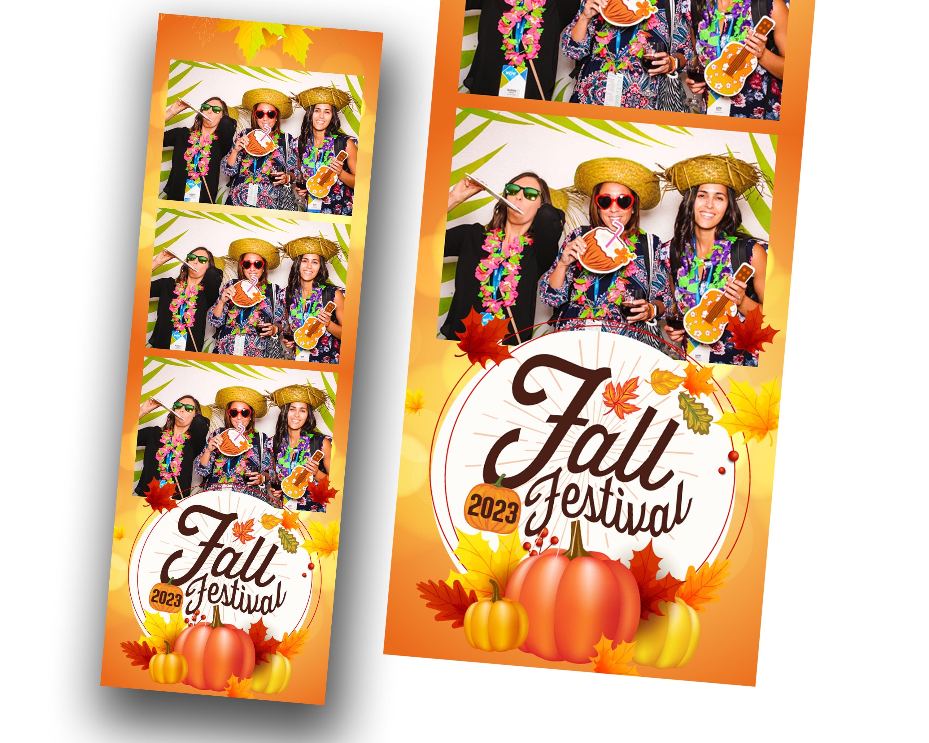 Thanksgiving & Fall Festival 2x6 photo booth template orange pumpkin theme 3 photo strip layout for DSLR booth darkroom booth psd png F8