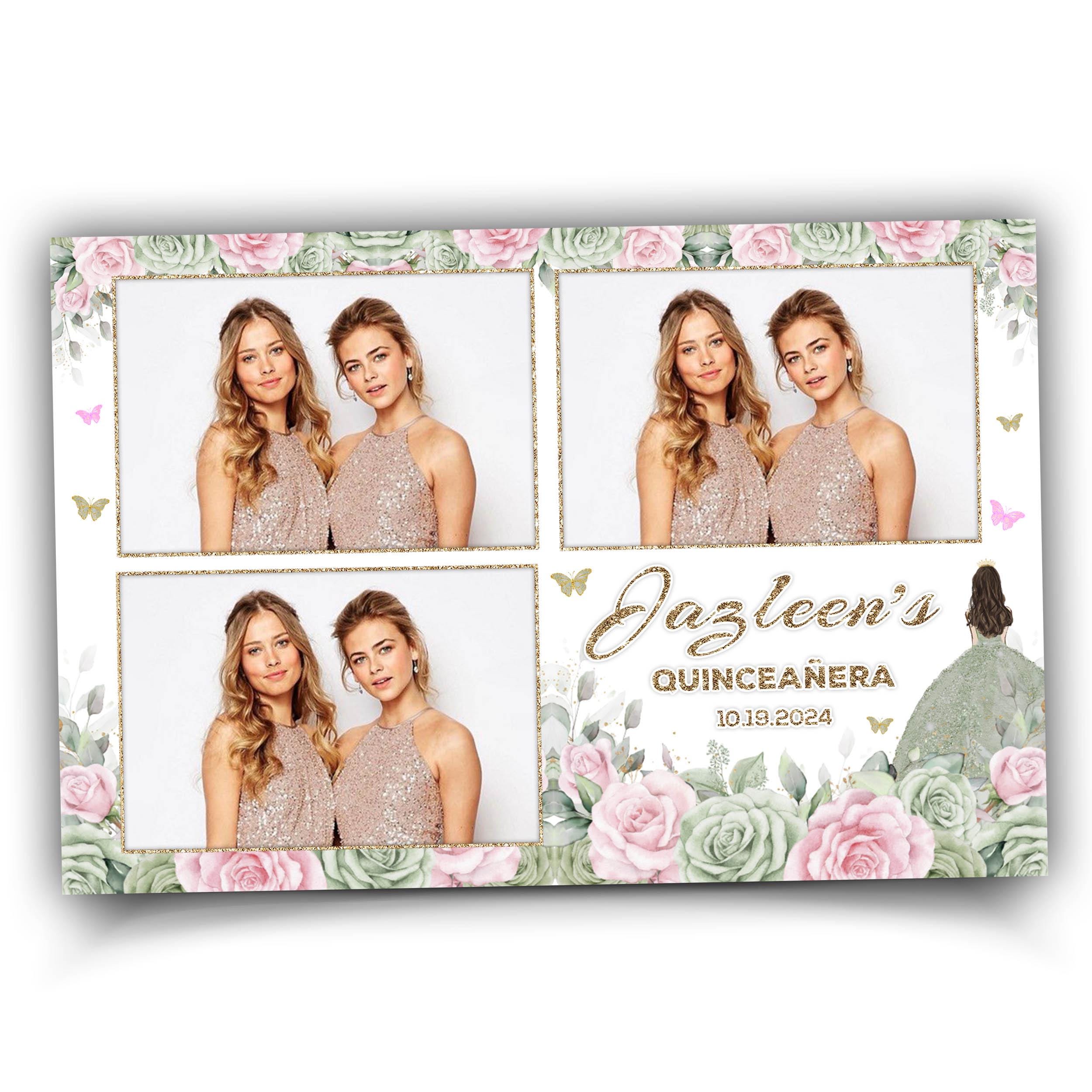 Birthday, Sweet 16, Quinceañera, Photobooth Template, Green, Pink, Golden, Sweet Sixteen, Quinceanera, Mis Quince, XV, Photo Booth 1091