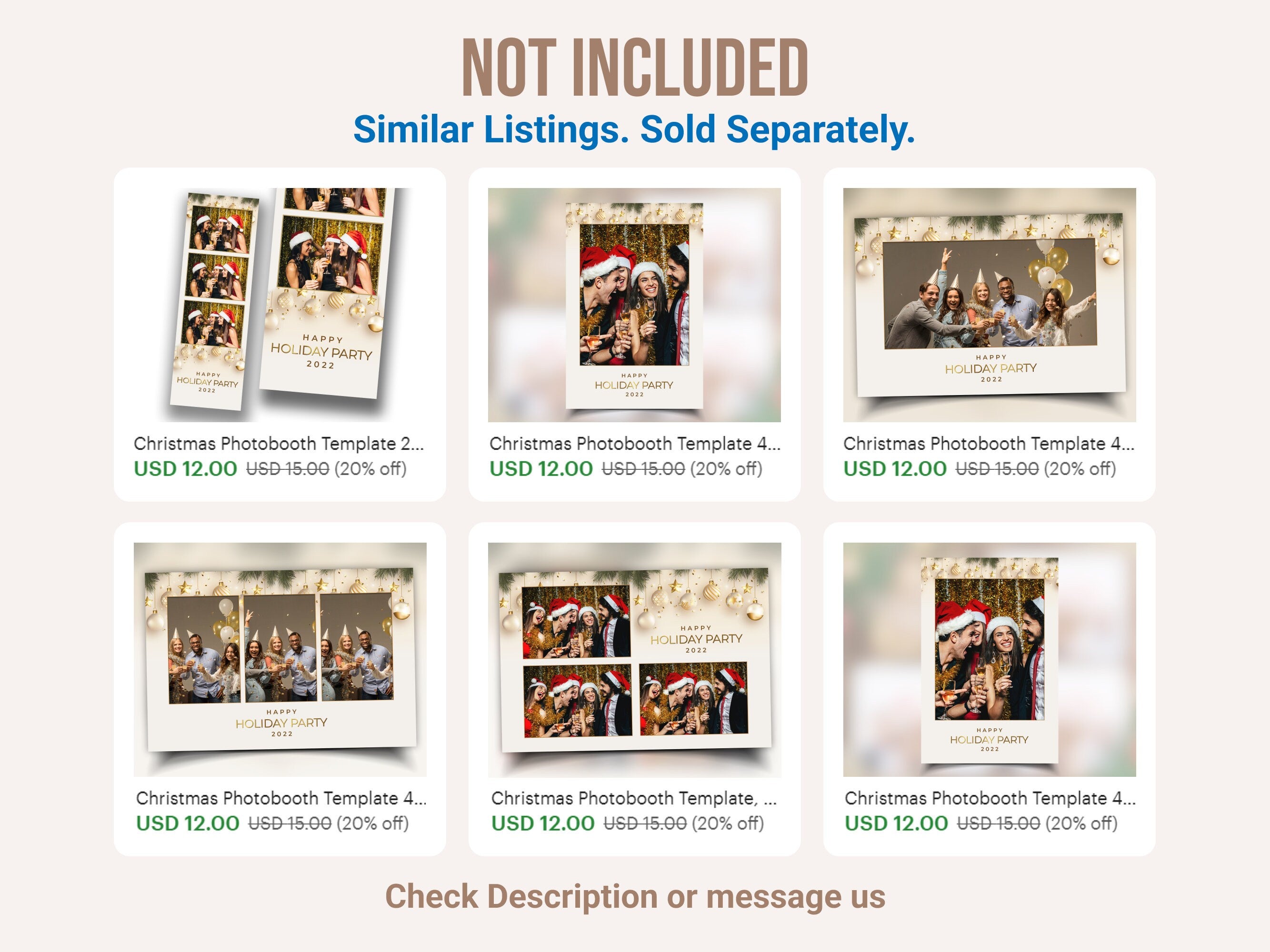Christmas Photobooth Template 4x6 Landscape 3 Photo 2023 Holiday Party Gold and Green Happy New Year 2024 Xmas Mirror booth Template CM2
