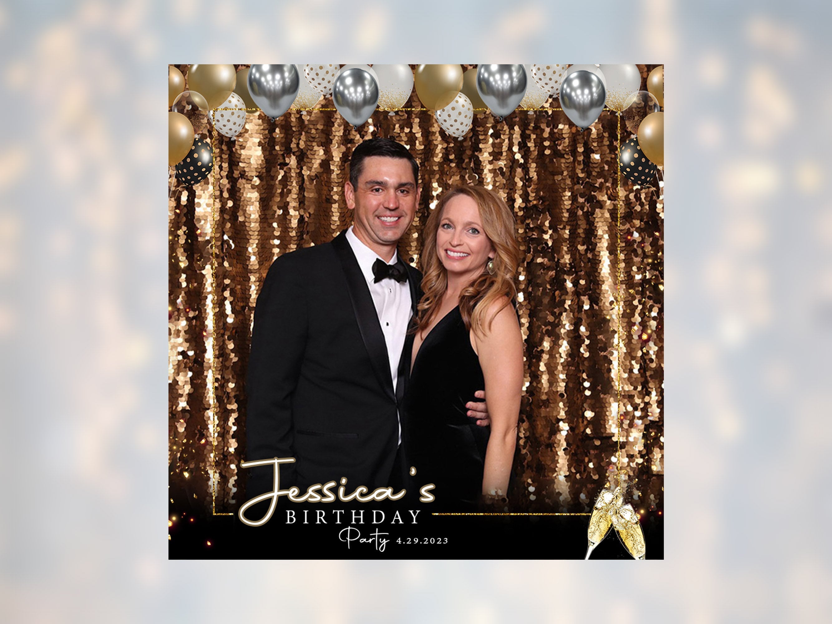 360 Birthday Photobooth Template Black Gold and Silver balloons Square 360 Gif boomerang Overlay template single photo booth template BM2
