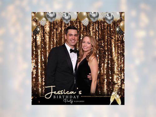360 Birthday Photobooth Template Black Gold and Silver balloons Square 360 Gif boomerang Overlay template single photo booth template BM2