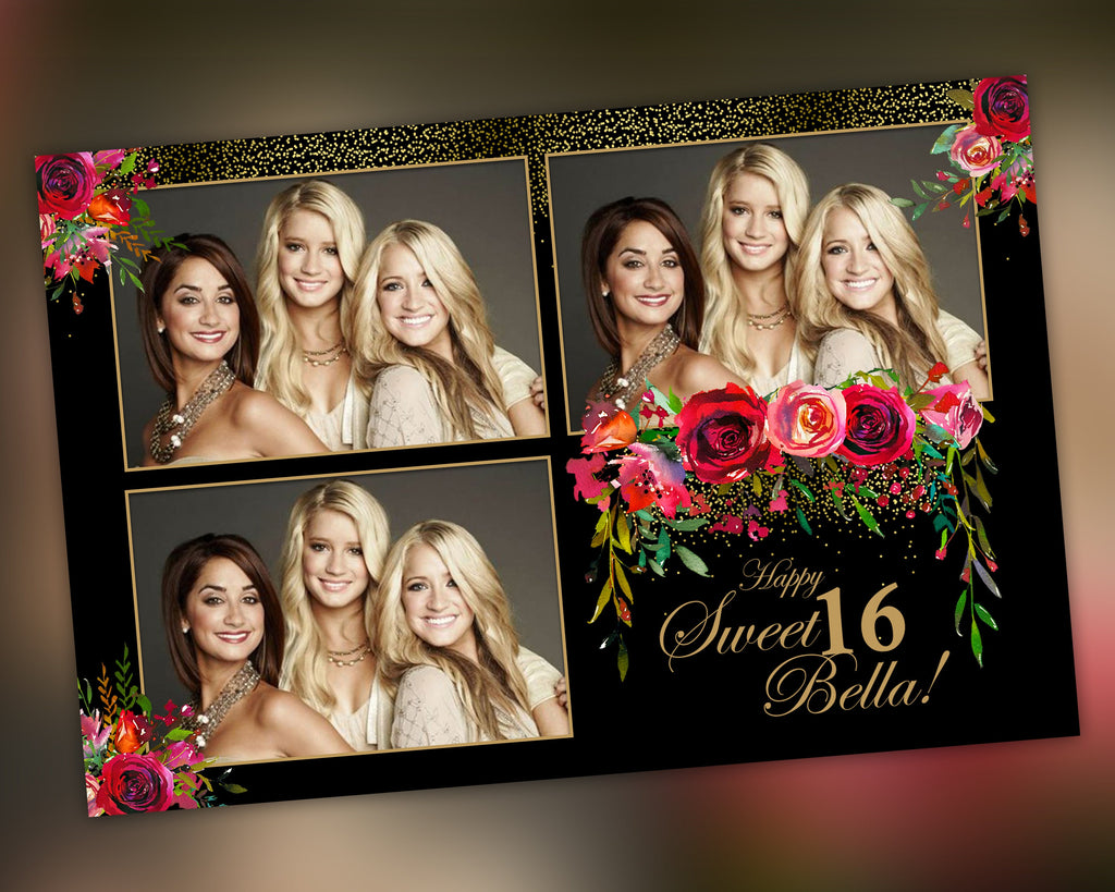 Photobooth Template Floral Bridal Wedding Quinceanera Sweet Sixteen 16 Birthday Photo Booth Template 4x6