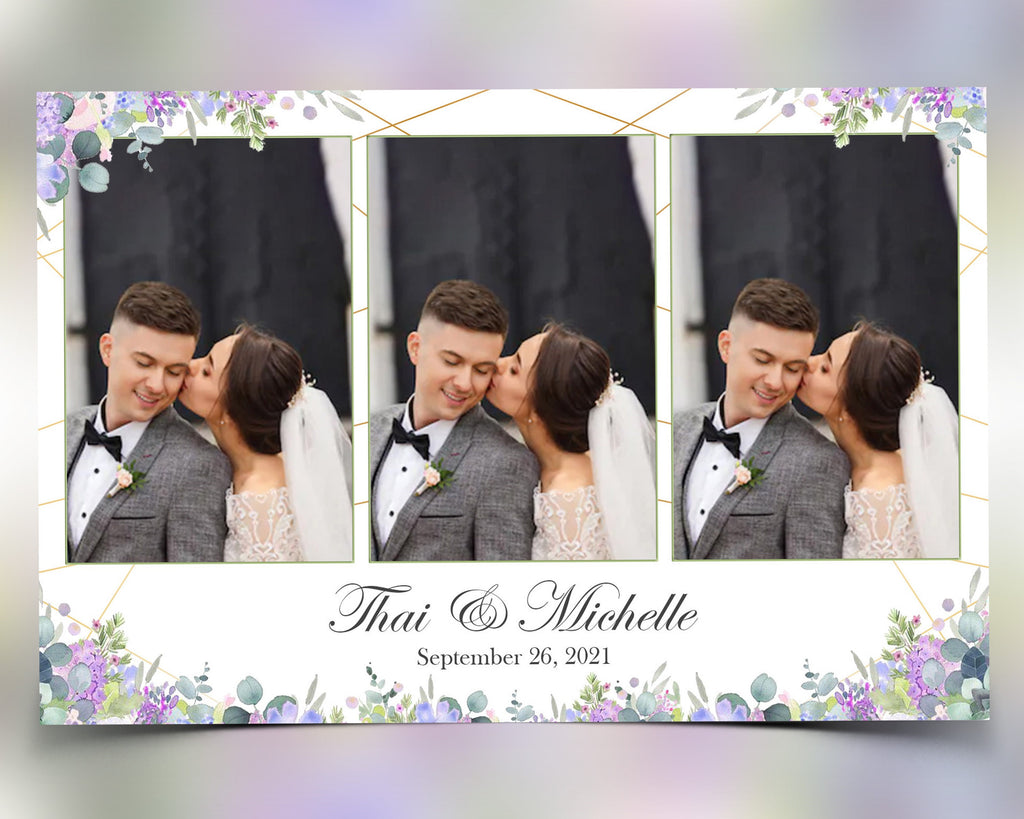 Purple Wedding 4x6 Photo Booth Template Bridal Shower Sweet 16 Floral Anniversary Photobooth Template with PSD PNG