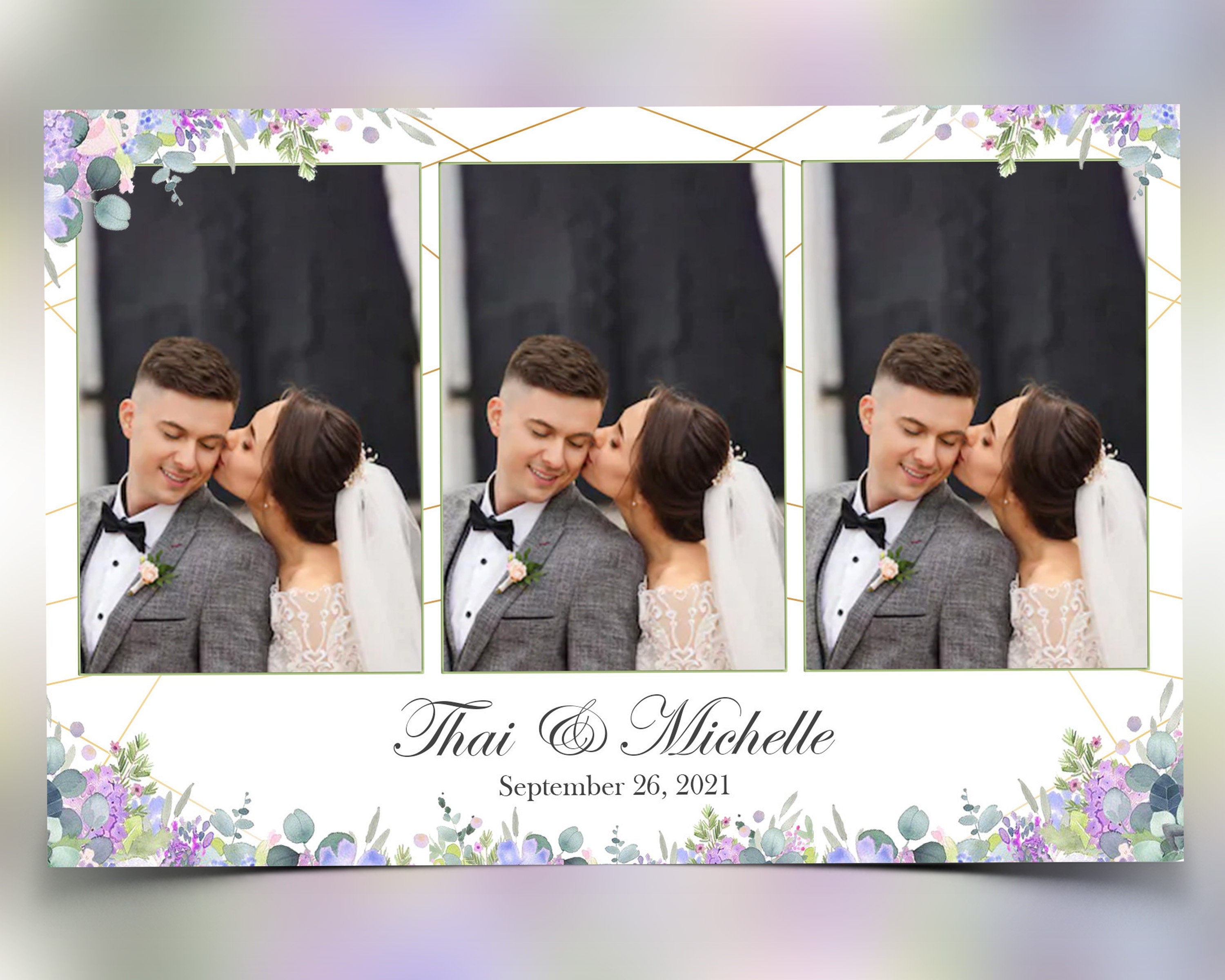 Purple Wedding 4x6 Photo Booth Template Bridal Shower Sweet 16 Floral Anniversary Photobooth Template with PSD PNG