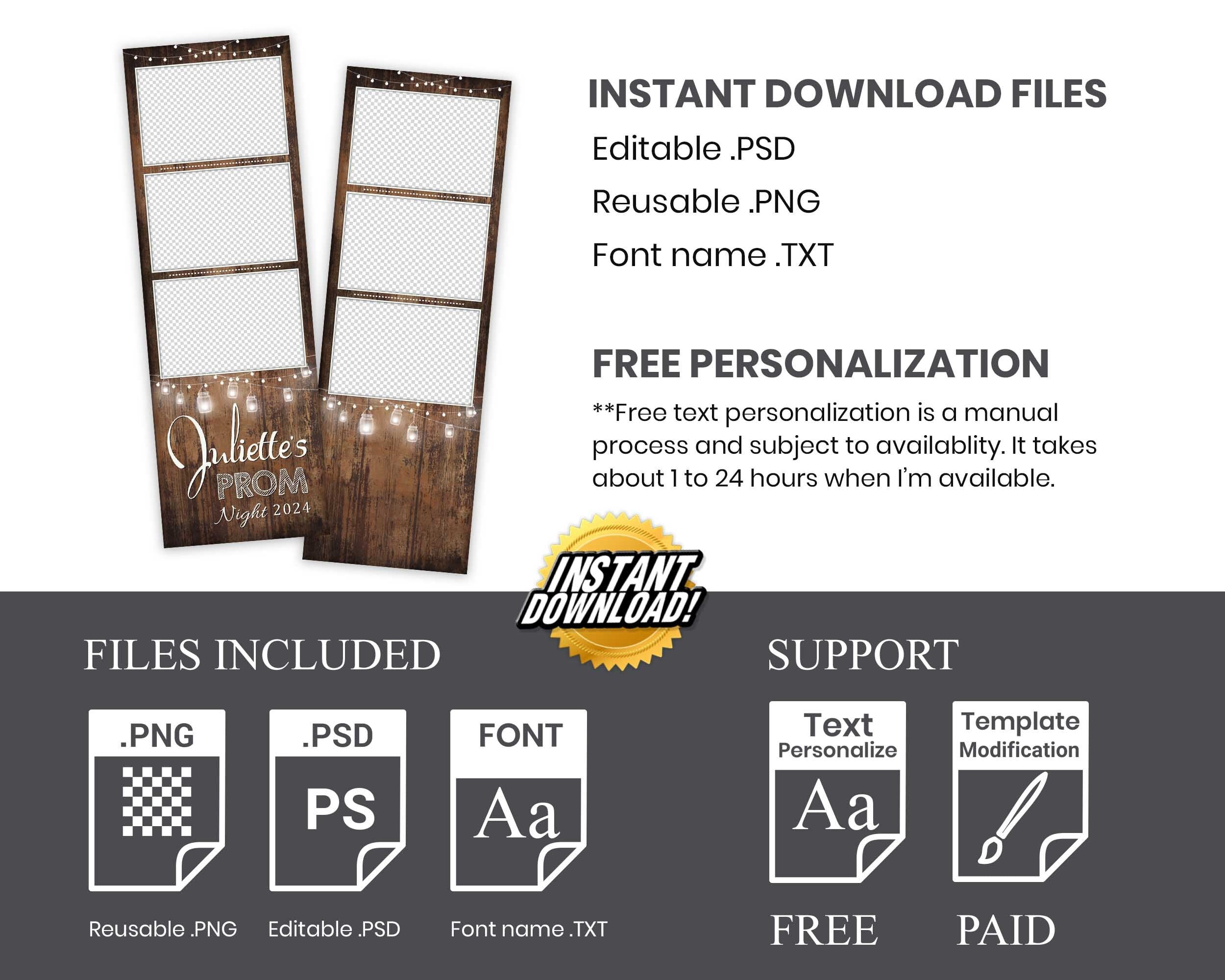 Prom 2024 Photobooth Template 2x6 stripe 3 photo Class of 2024 Graduation Photo booth Template PSD PNG Editable