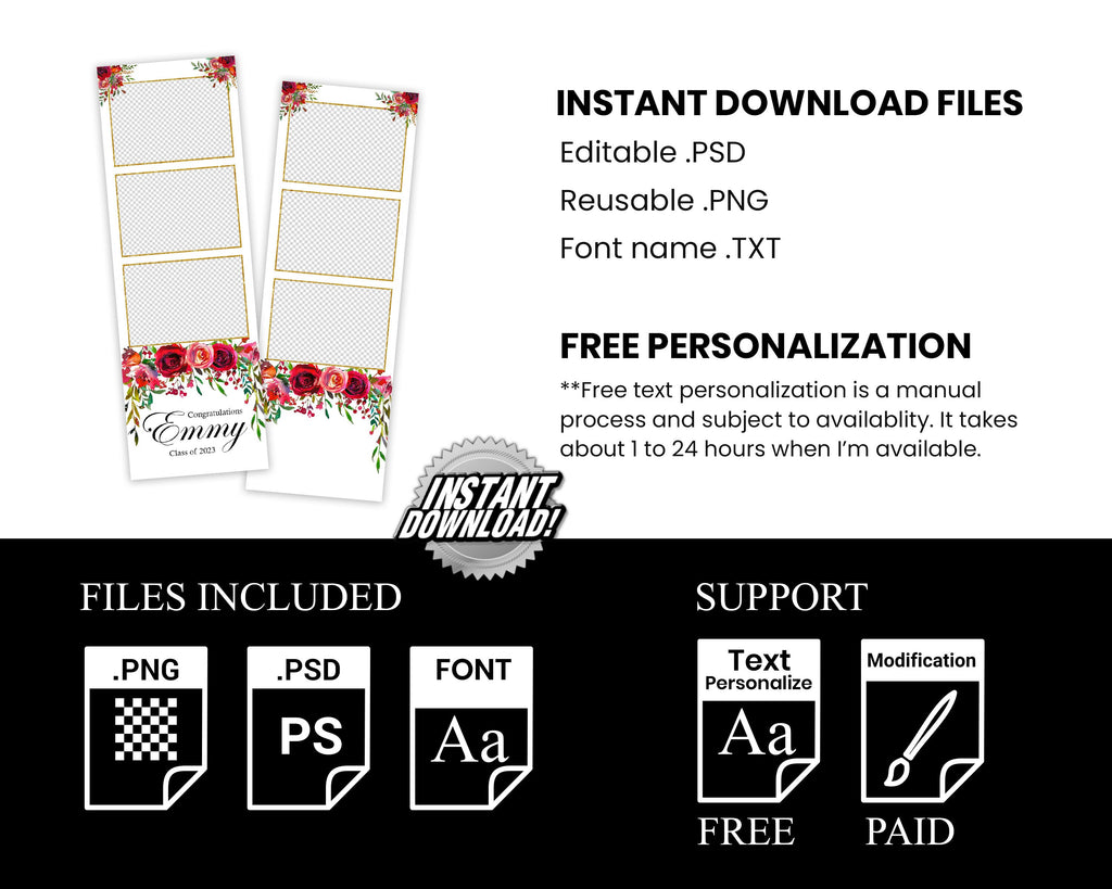 Class of 2024 Prom 2024 Photobooth Template 2x6 strip Class of 2024 Graduation Photo booth Template 61