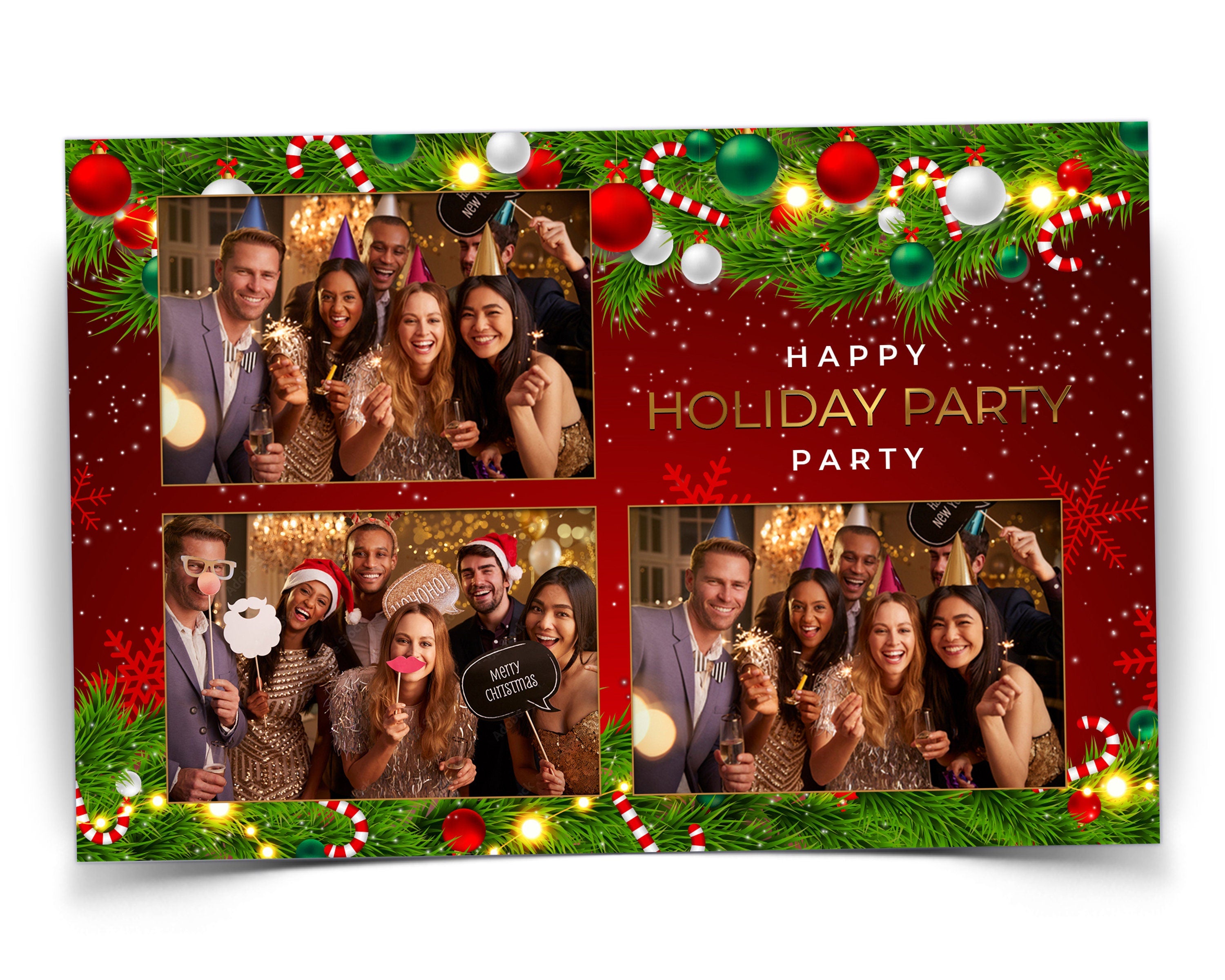 Christmas Photobooth Template, Merry Christmas, Holiday, Xmas Photo Booth, New Year, Green & Red Ball 22