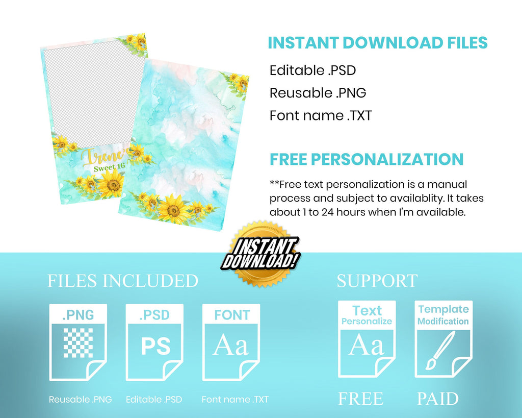 Sunflower Photo Booth Template, Sweet 16 Photobooth Template, Quinceanera, Mis Quince, Quince Photobooth, Birthday 633