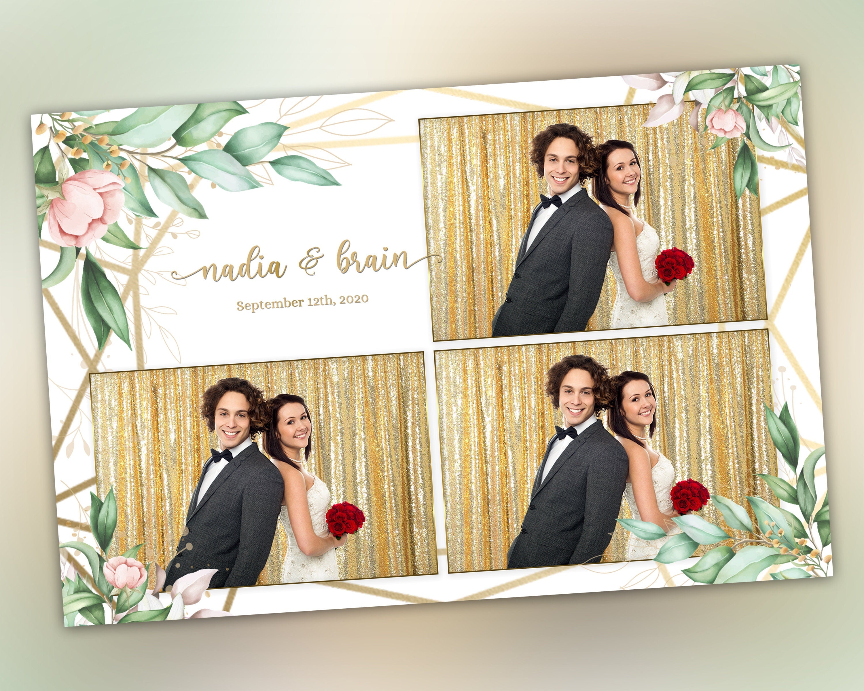 Wedding Bridal Shower Photo Booth Template, Floral 4x6 Sweet 16 Photobooth Template with Font