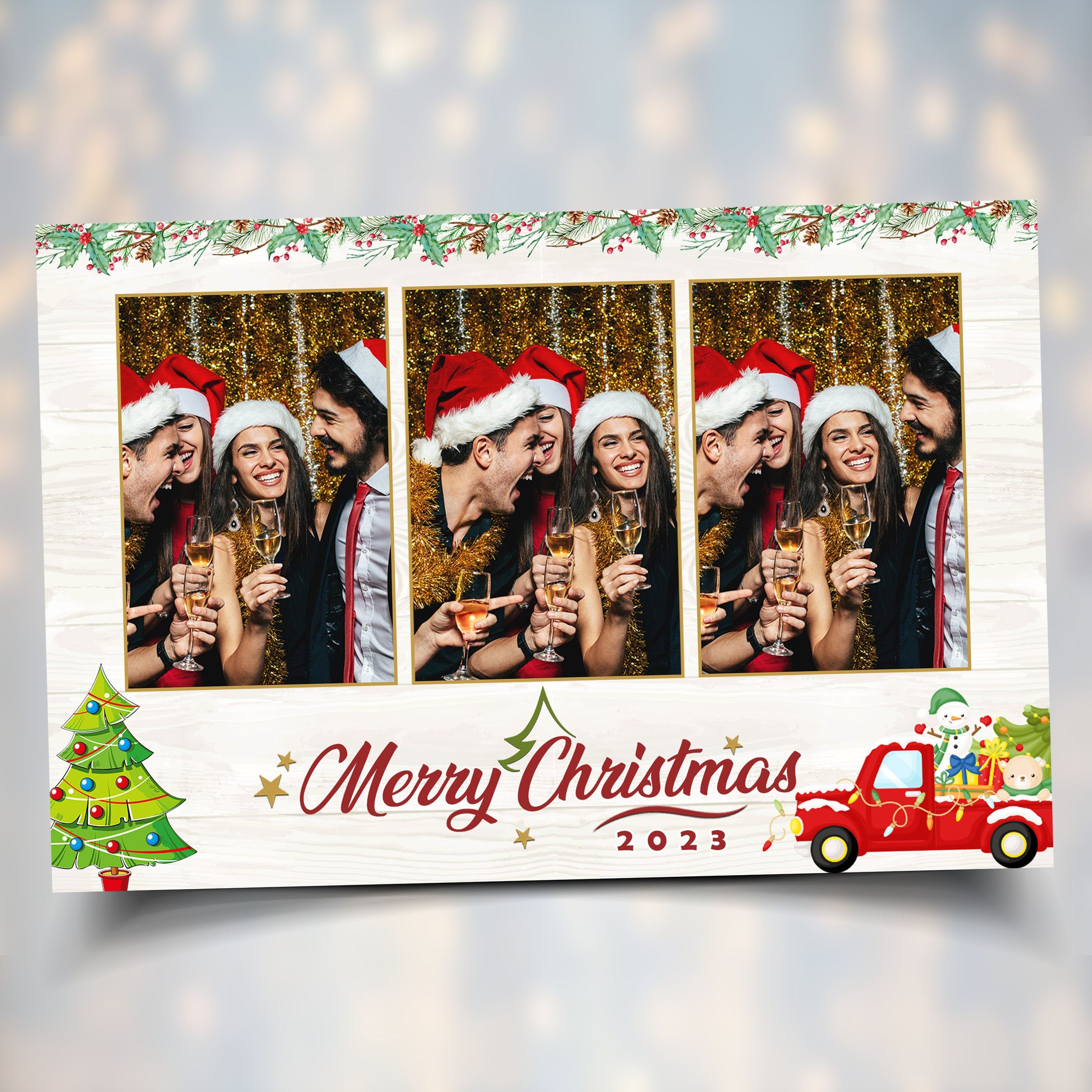 Christmas Truck Photo Booth Template, Merry Christmas and New Year 2024 Xmas 4x6 Landscape 3 Portrait Photo Mirror Booth Photobooth Template