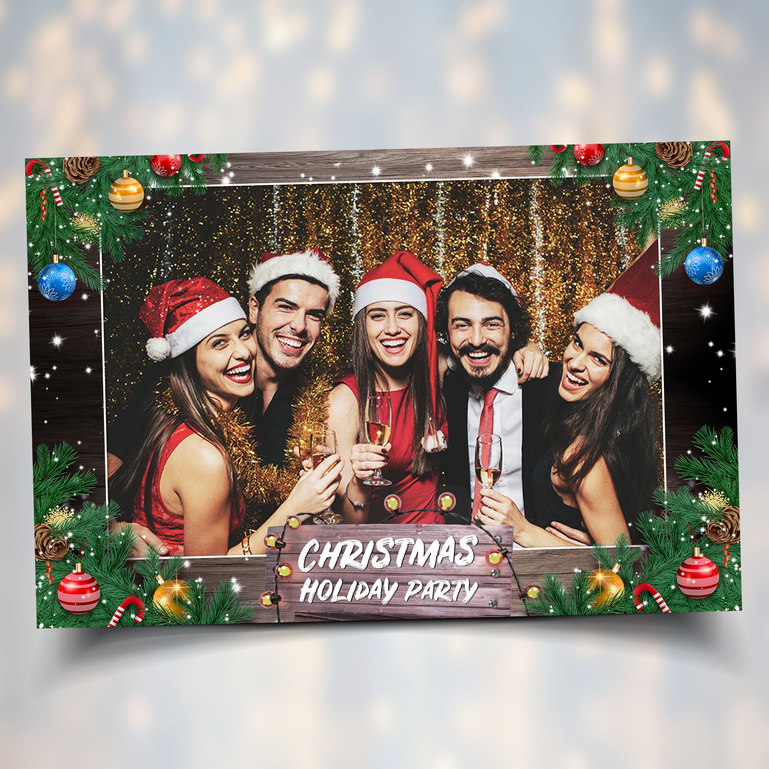 Christmas Photo Booth Template Holiday Party Merry Christmas and New Year, 4x6 Landscape Single Photo Xmas Mirror booth Photobooth Template