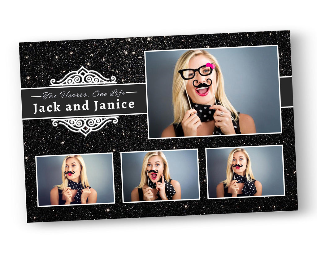 Mis Quince Photobooth Template Black Glitter Wedding Template Black Photo booth Template Anniversary 4x6
